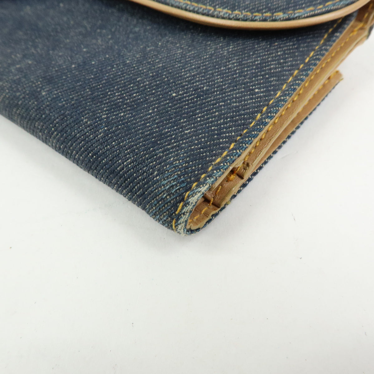 Christian Dior Saddle Denim Leather Bi-fold Long Wallet Blue