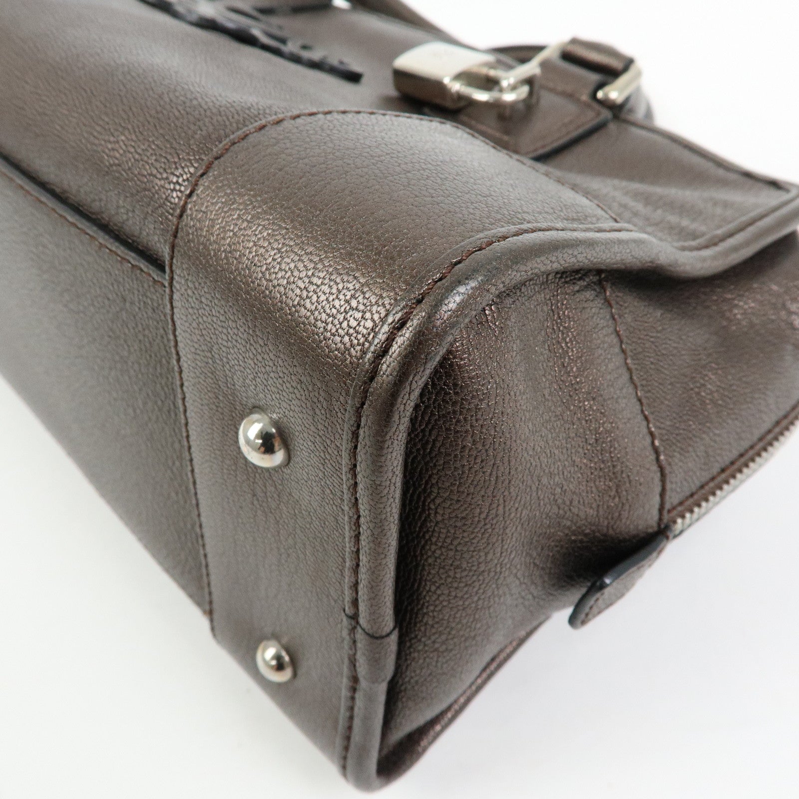 LOEWE Anagram Amazona 28 Leather Hand Bag Boston Bag Metallic Brown
