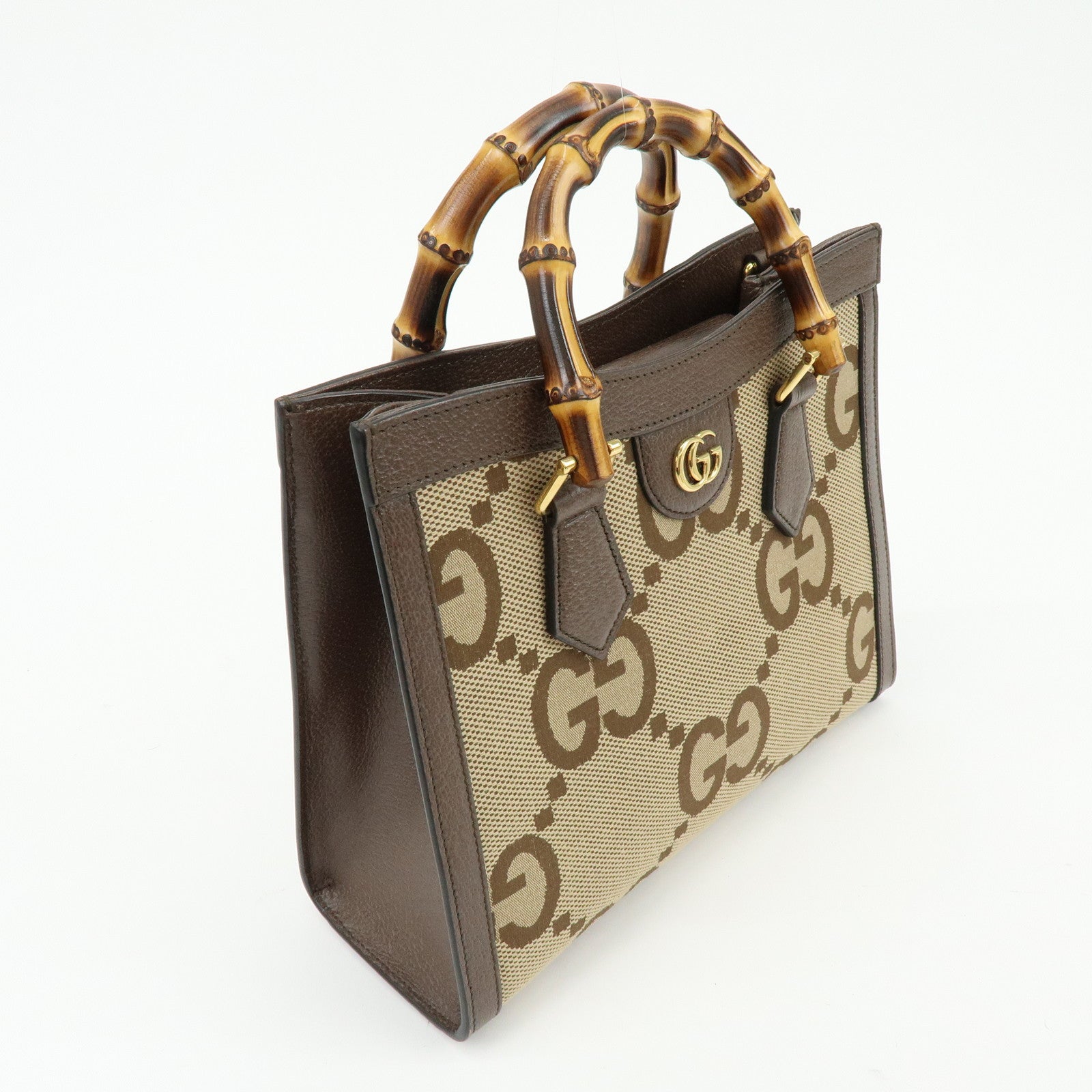 GUCCI Bamboo Double G Diana Jumbo GG Canvas 2Way Bag Tote Bag 660195