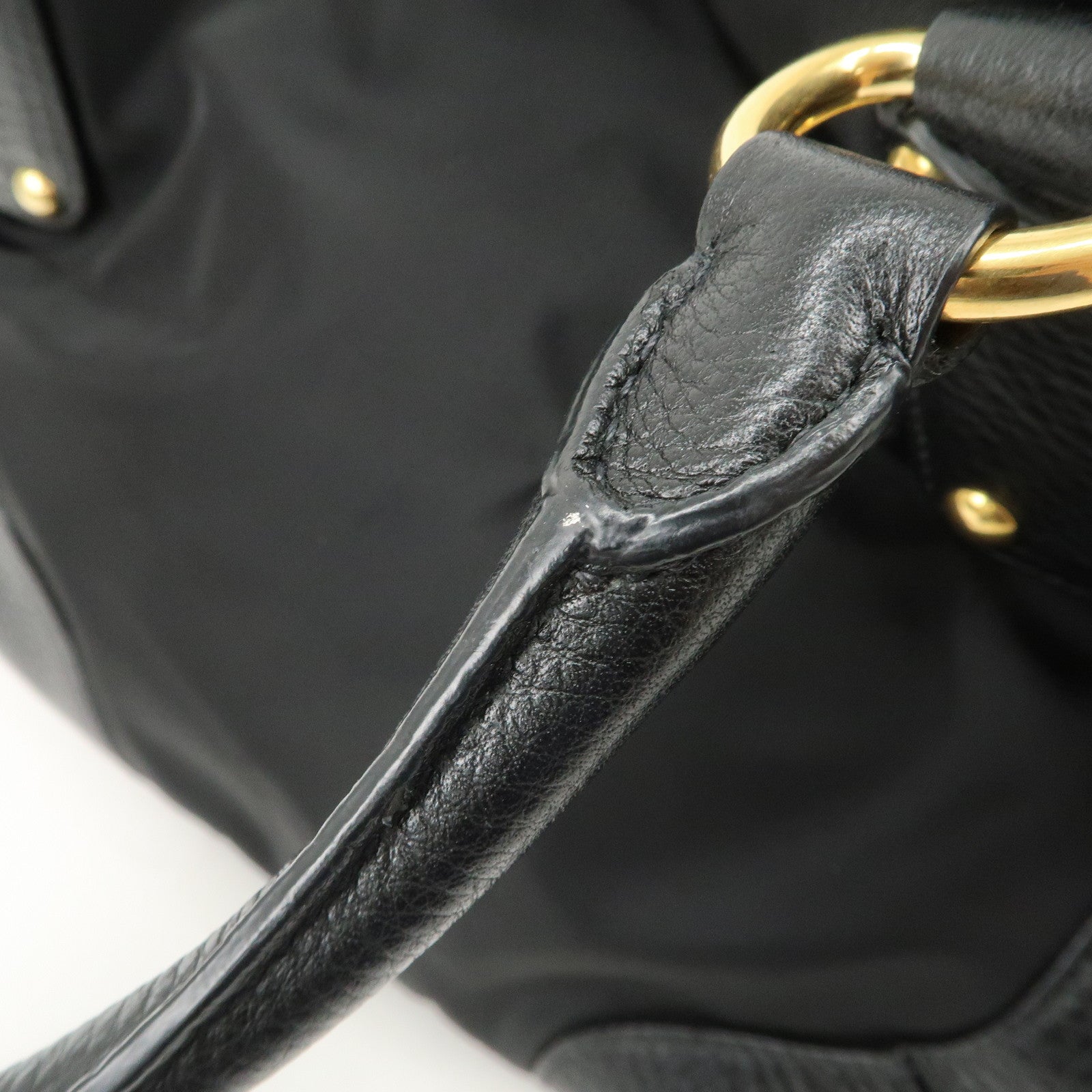 PRADA Nylon Leather Tote Bag Shoulder Bag Black Gold HDW BR4635 Used