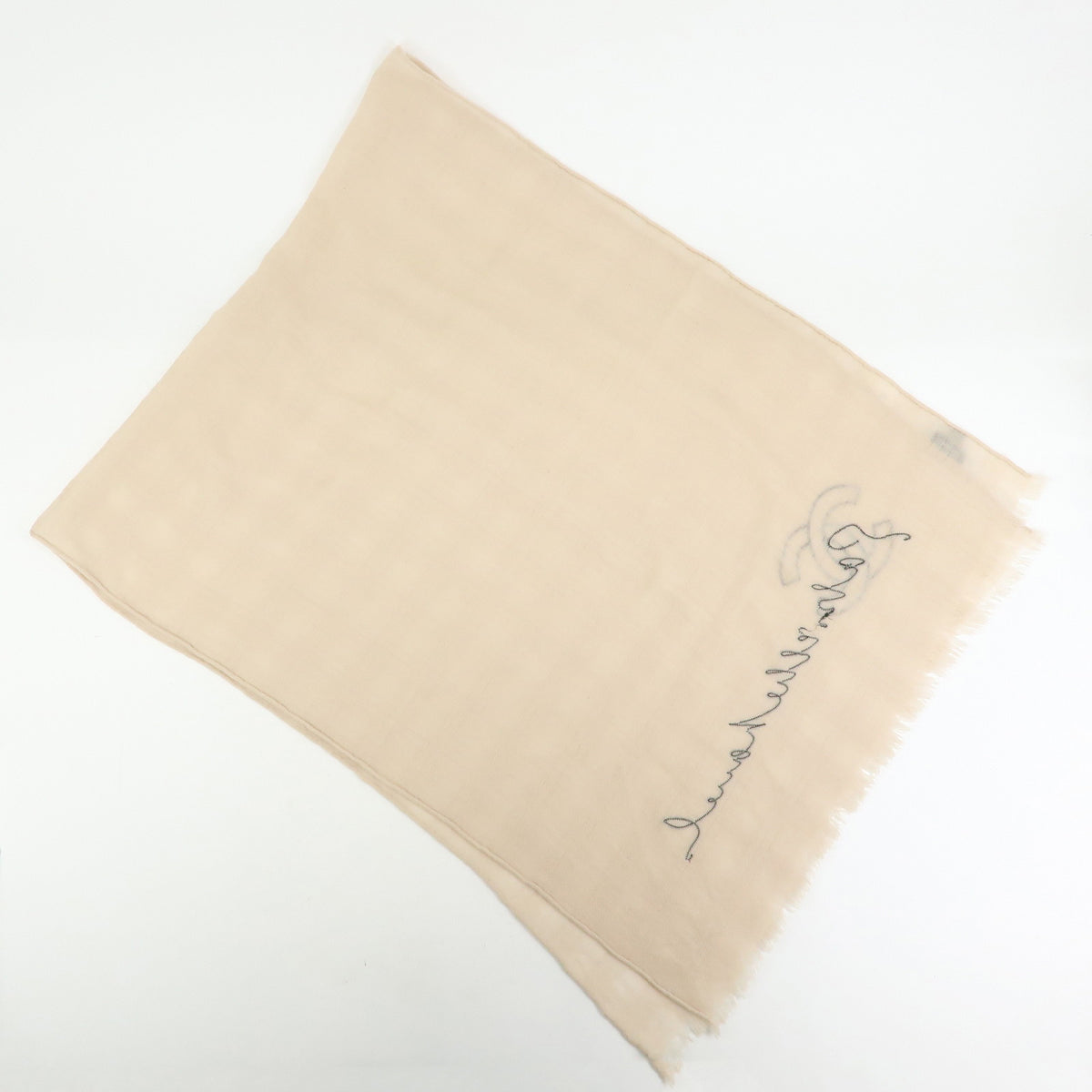 CHANEL COCO Mark Cashmere 100% Scarf Stawl Beige Black
