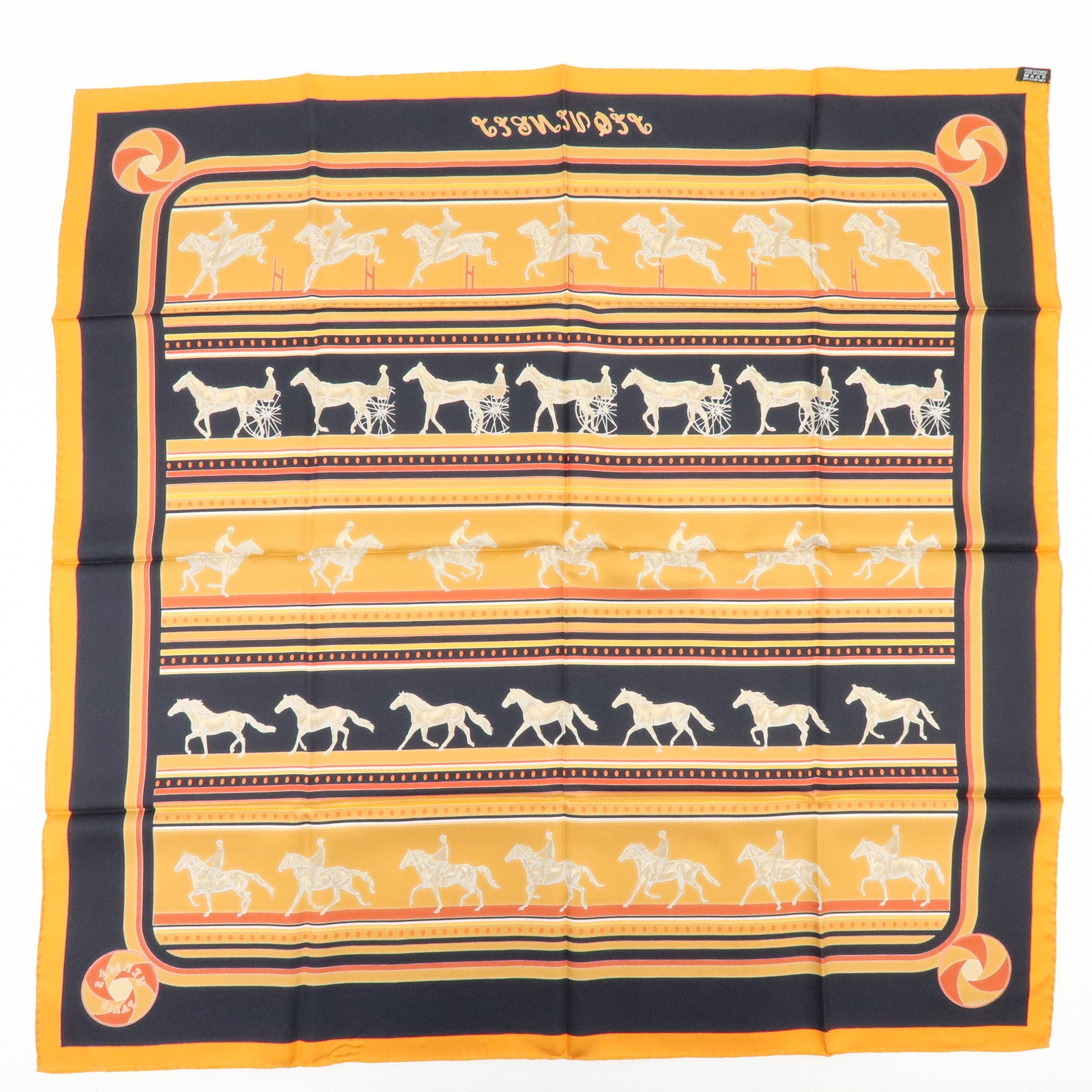 HERMES Carre 90 Silk 100% Scarf SEQUENCES Orange Black