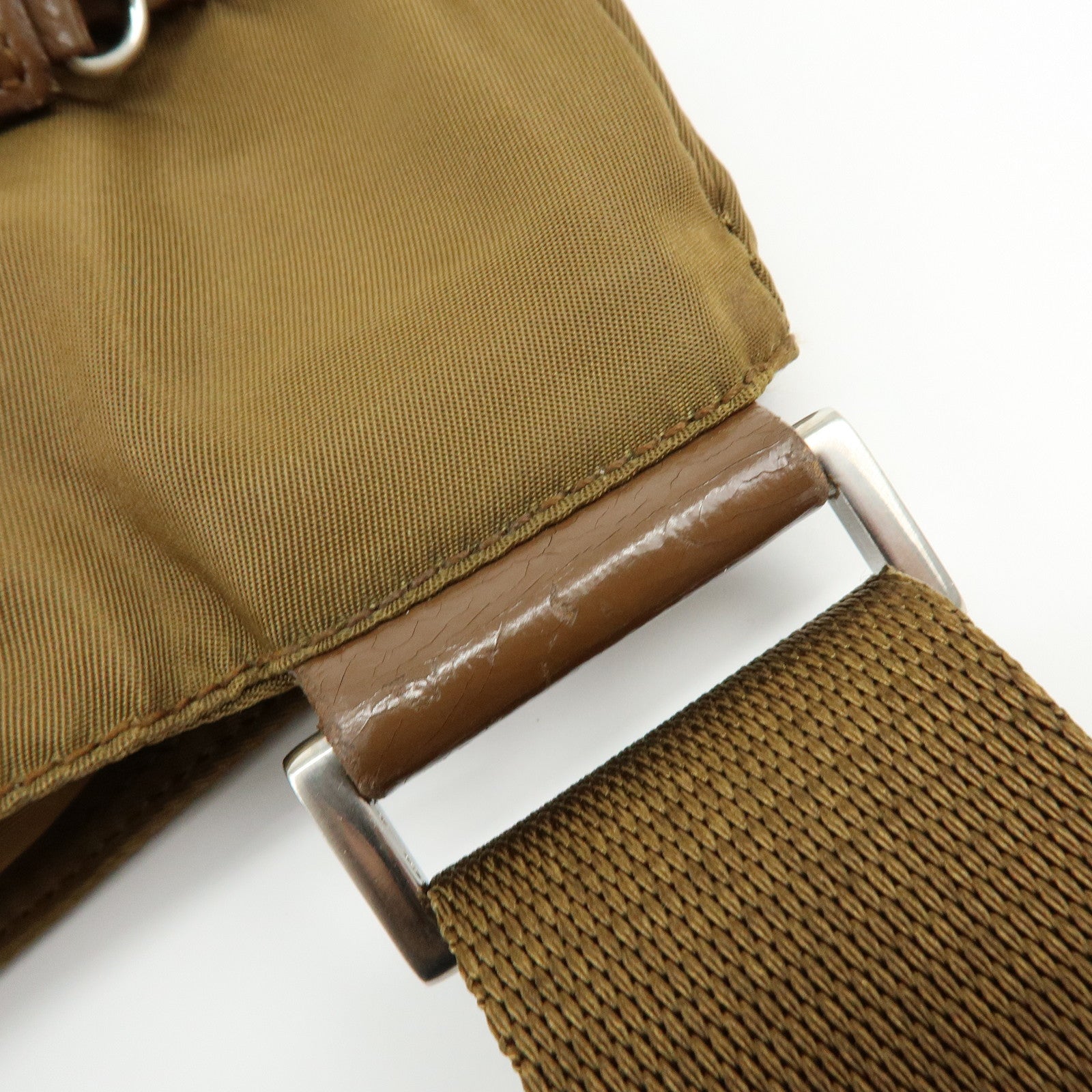 PRADA Triangle Logo Nylon Shoulder Bag Crossbody Bag Khaki