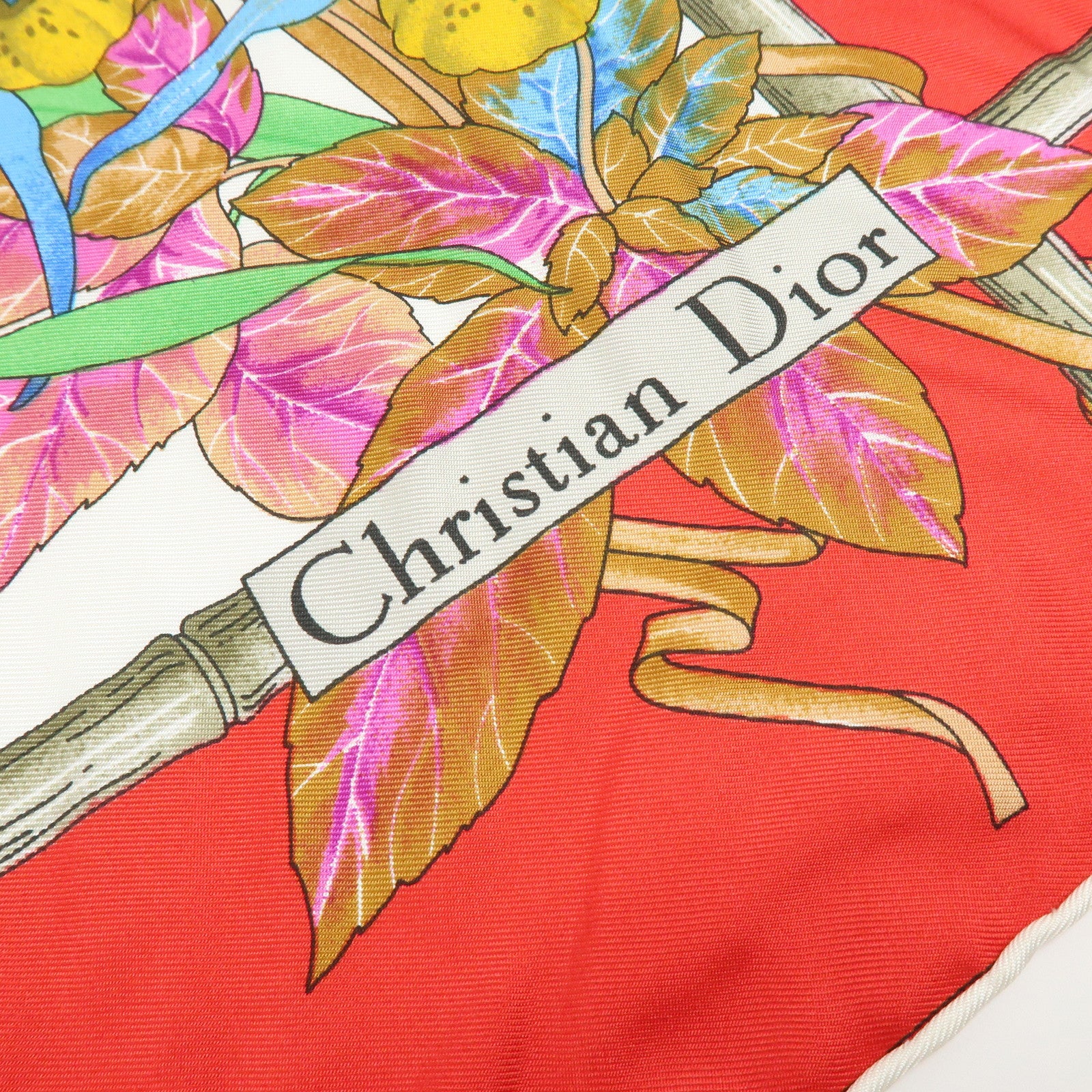 Christian Dior Set of 2 Silk 100% Scarf Flower Butterfly Red Navy