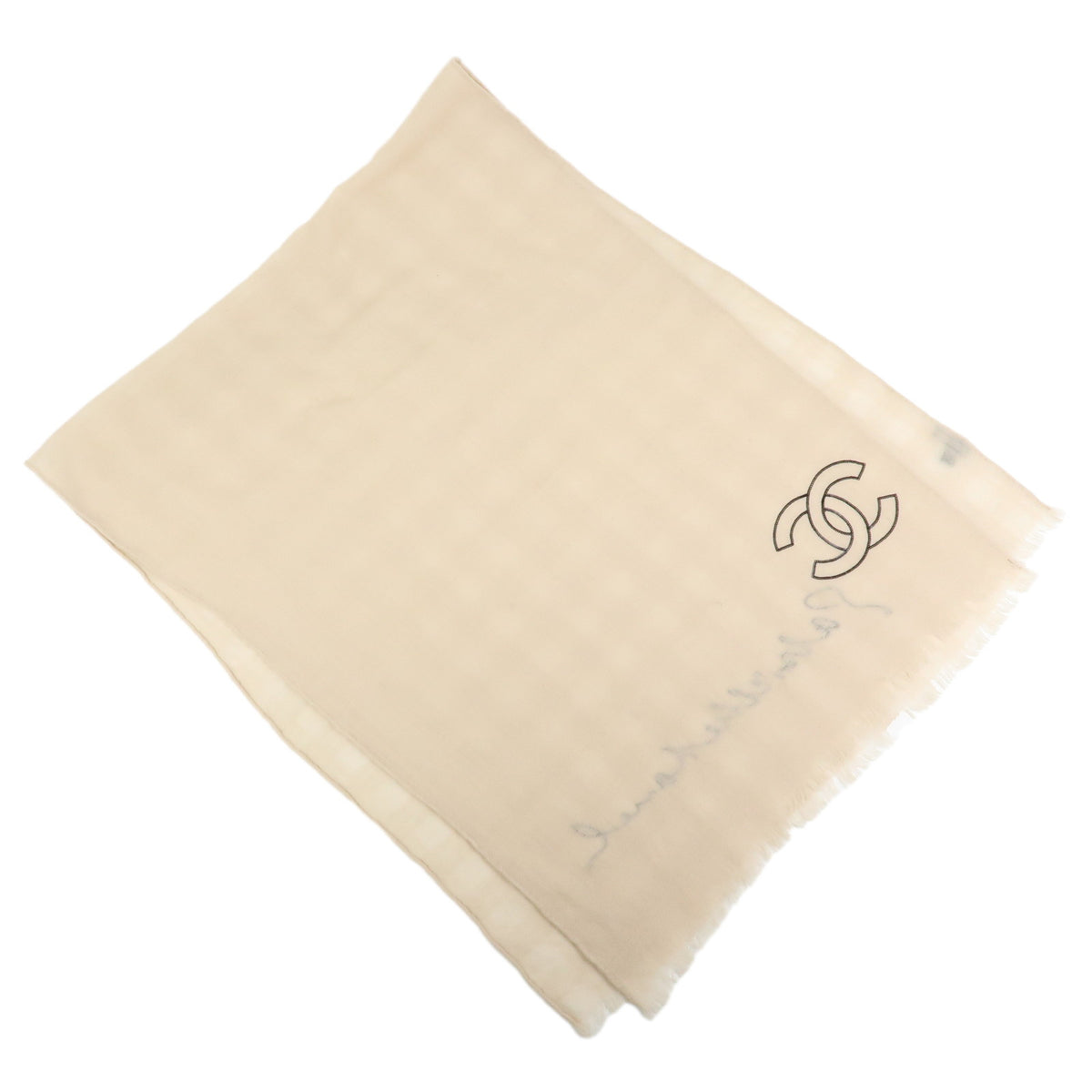 CHANEL COCO Mark Cashmere 100% Scarf Stawl Beige Black