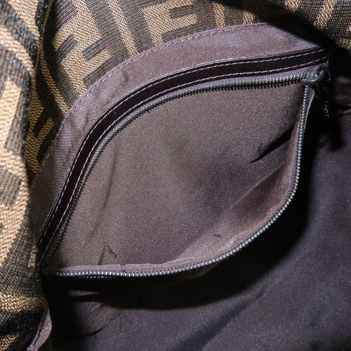FENDI Mamma Baguette Zucca Canvas Leather Shoulder Bag Brown 8BR001