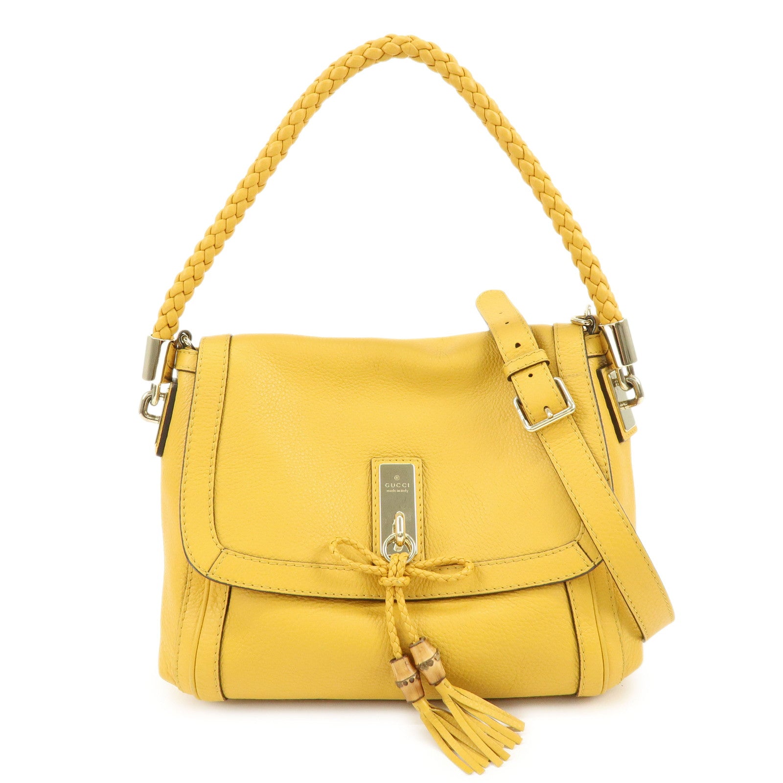 GUCCI Bamboo Bella Leather 2Way Shoulder Bag Yellow 282301