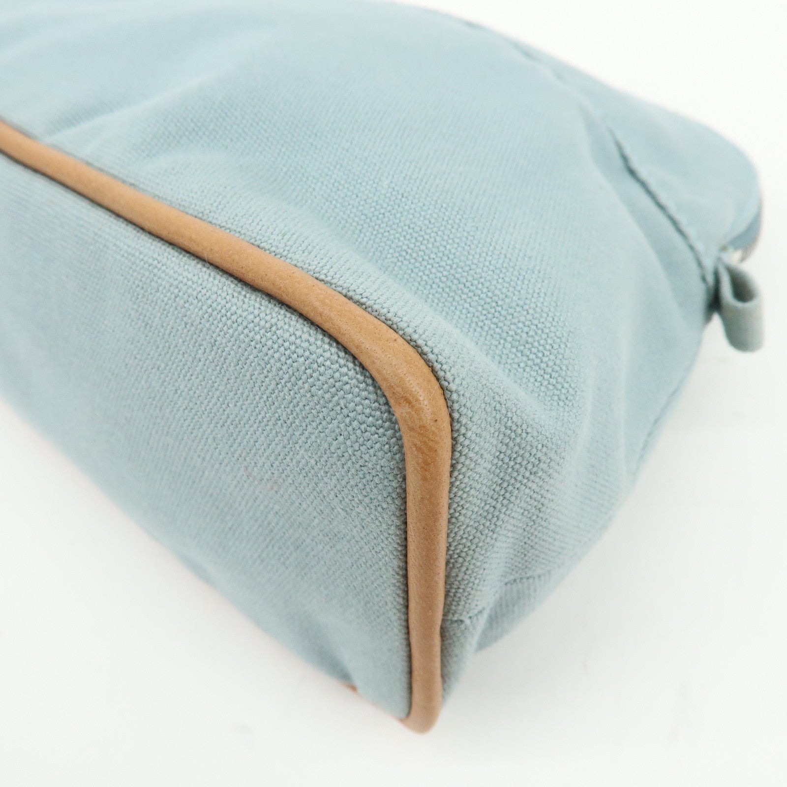 HERMES Bolide Pouch MM Cotton Leather Cosmetic Pouch Light Blue Brown
