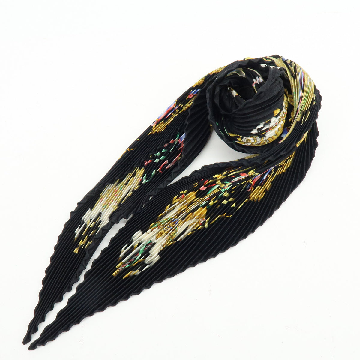 HERMES Pleated Carre 90 Silk 100% Luna Park Black Multicolor