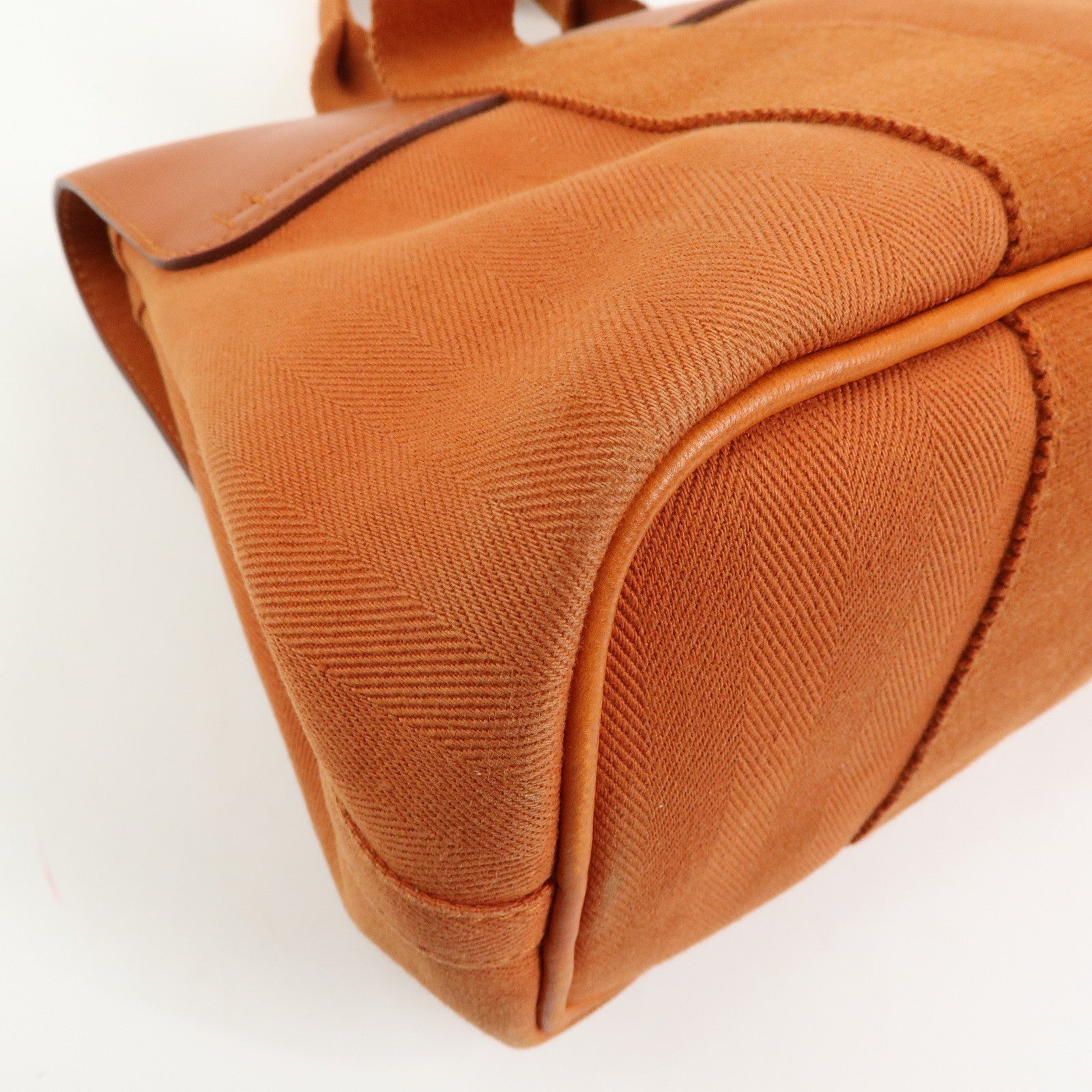 HERMES Valparaiso PM Toile Chevron Leather Tote Bag Hand Bag Orange