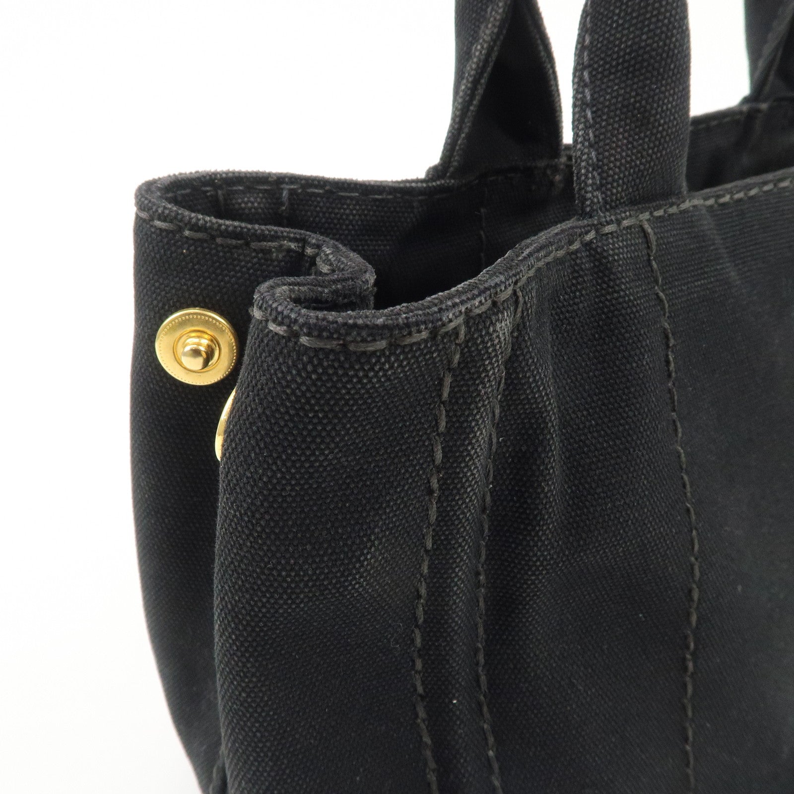 PRADA Logo Canapa Denim 2 Way Tote Bag Hand Bag Black B2642B Used