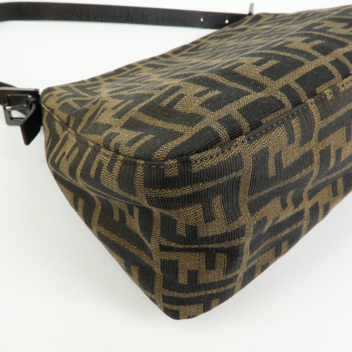 FENDI Mamma Baguette Zucca Canvas Leather Shoulder Bag Brown 8BR001