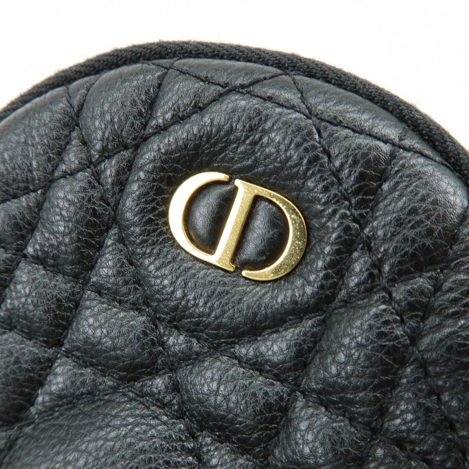 Christian Dior Caro Cannage Calf Skin Round Coin Case Bag Charm Black
