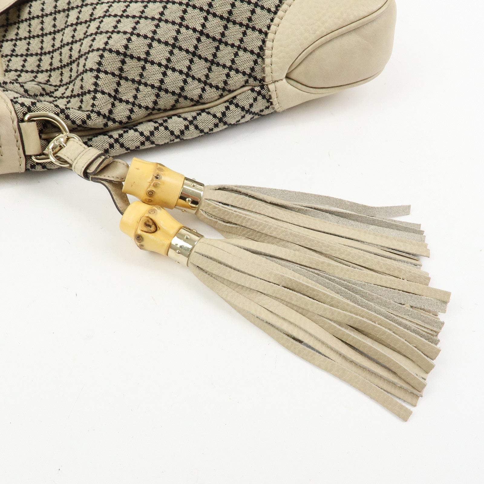 GUCCI New Jackie Bamboo Diamante Canvas Leather 2Way Bag 246907
