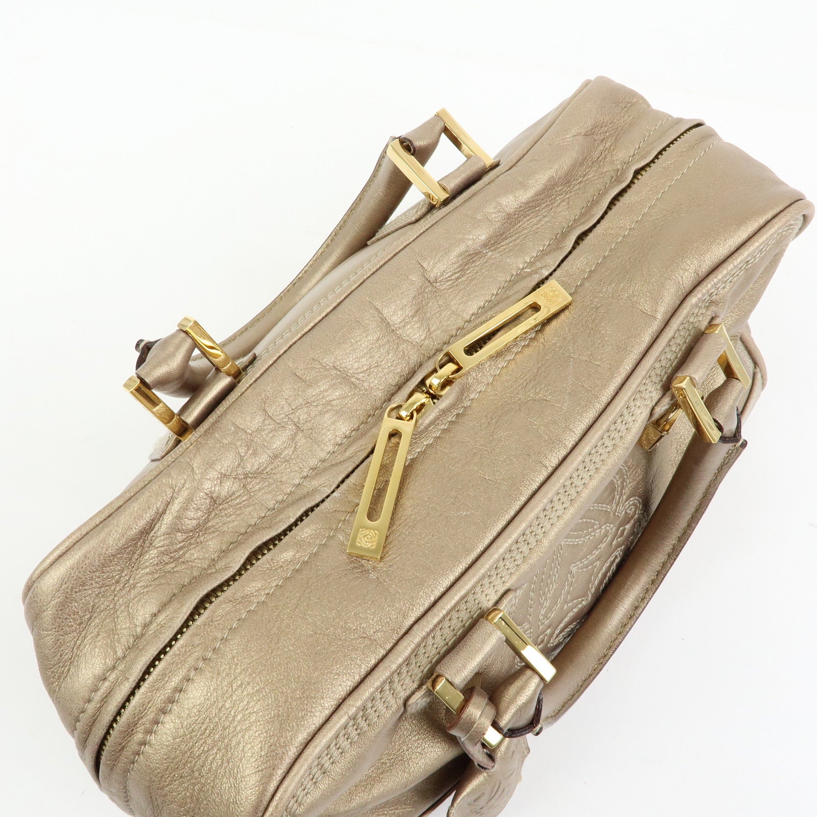 LOEWE Amazona 28 Nappa Leather Hand Bag Boston Bag Gold