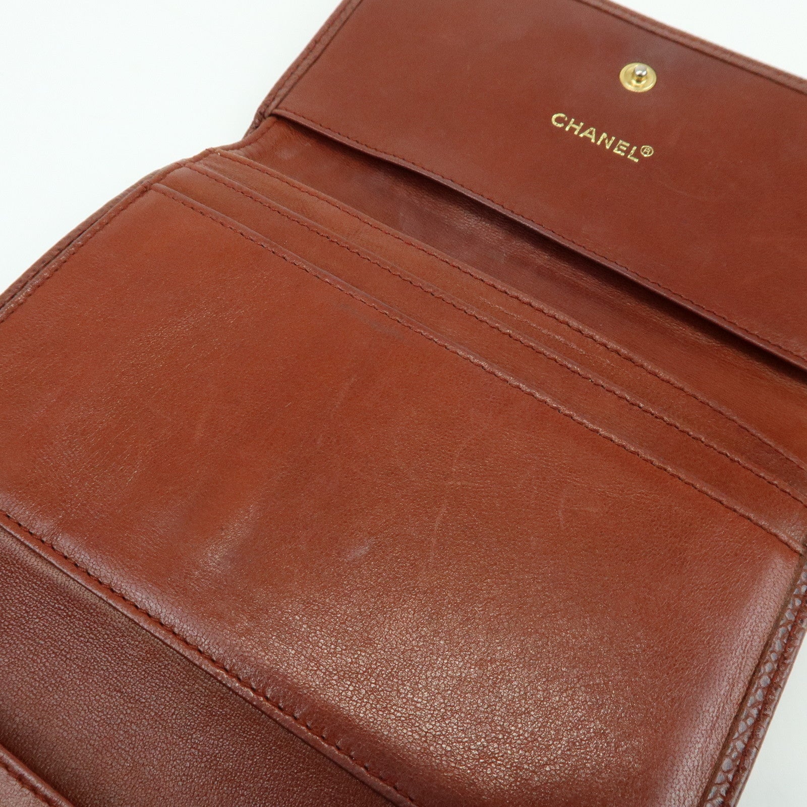 CHANEL COCO Mark Caviarskin Tri-fold Compact Wallet Brown