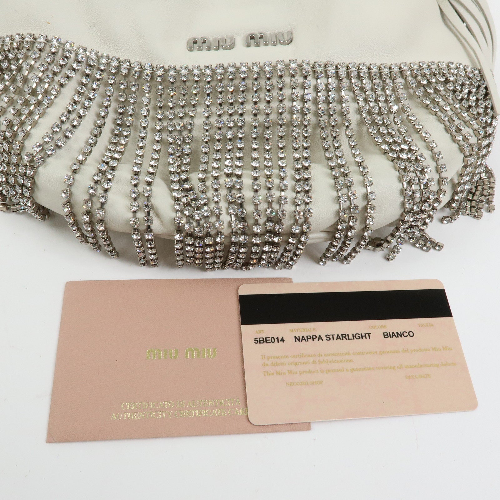 MIU MIU Nappa Leather 2Way Hand Bag Shoulder Bag Fringe White 5BE014