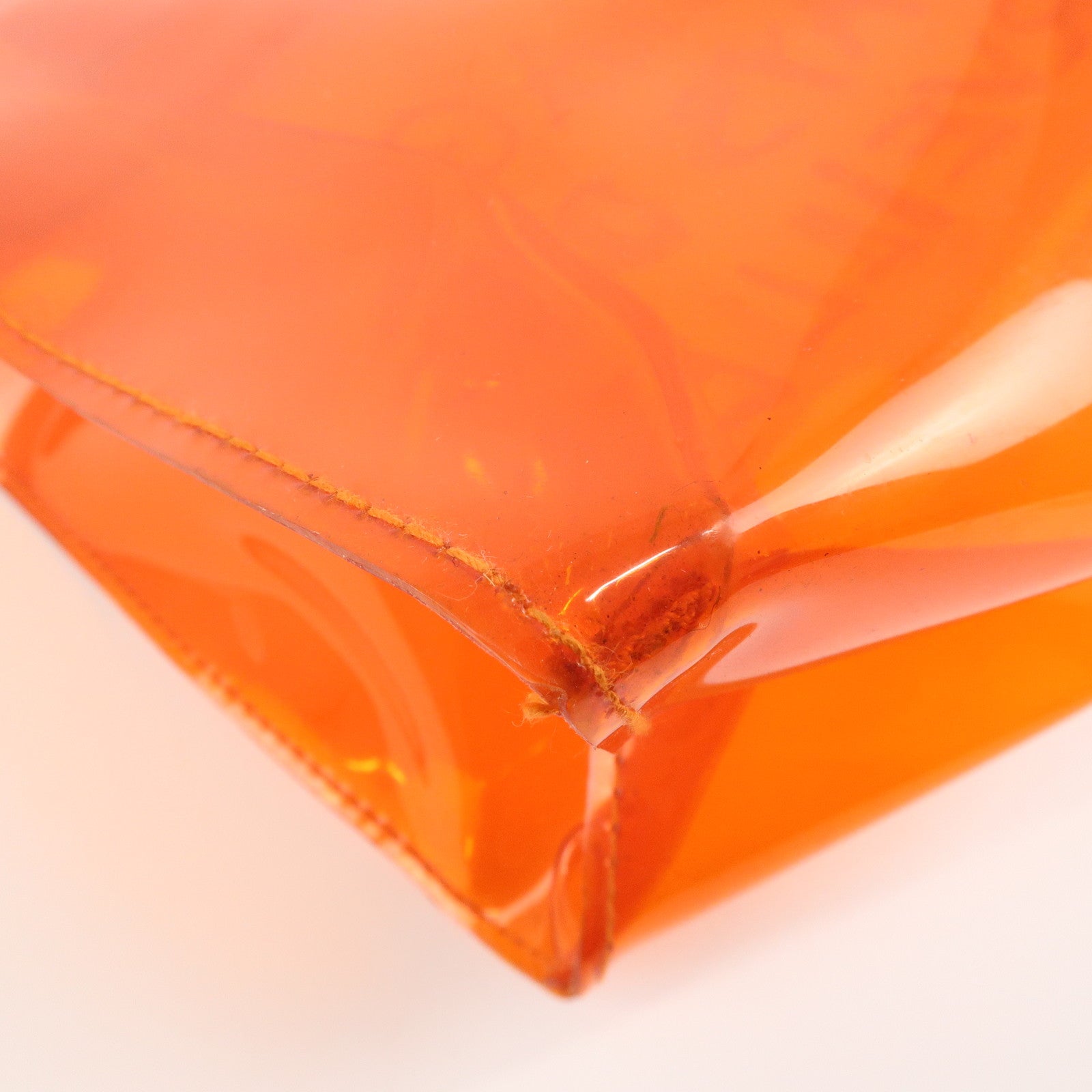 HERMES Vinyl Kelly Hand Bag Clear Orange Gold Hardware Used