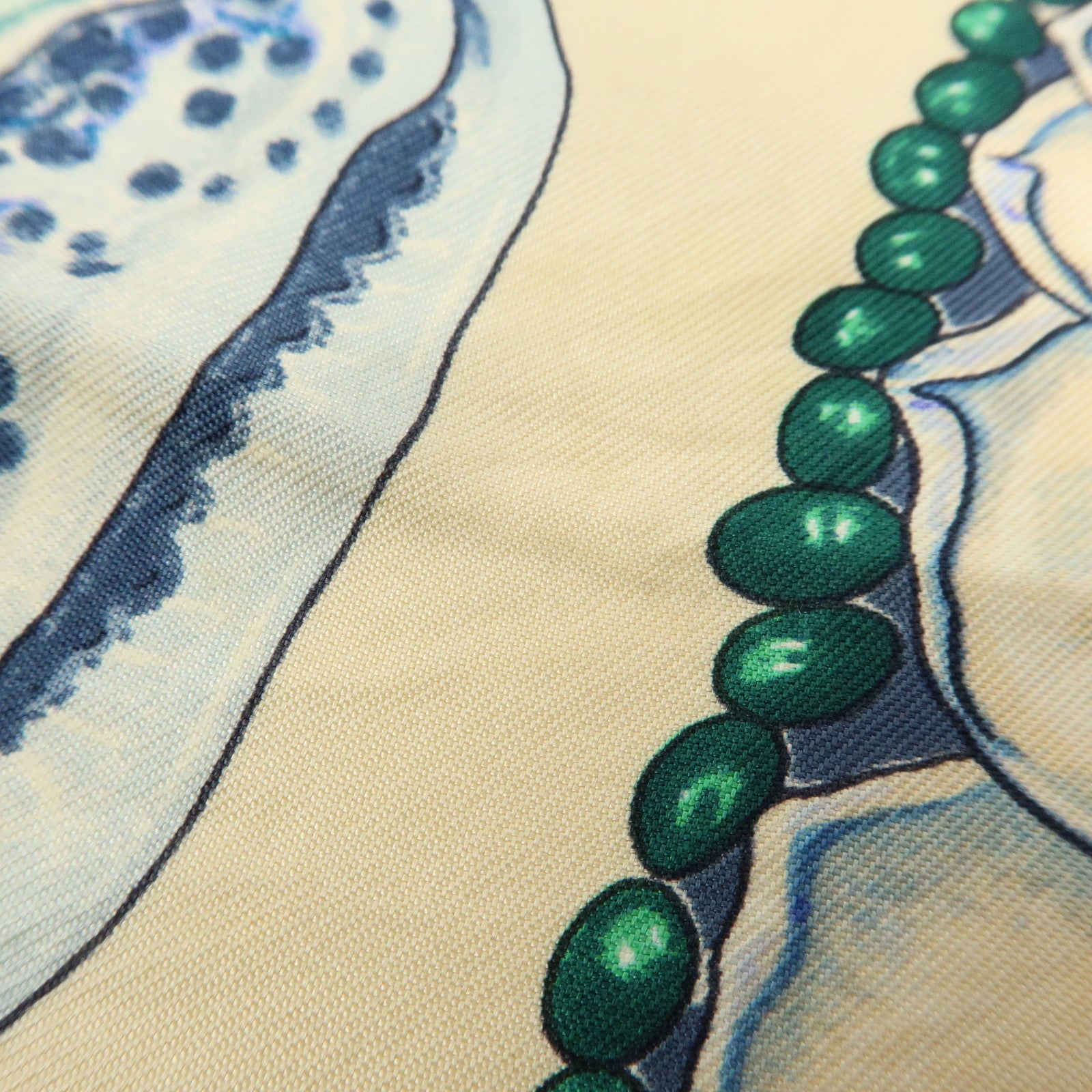 HERMES Carre 90 Silk 100% Scarf Rocaille Seashell Motif Beige Blue