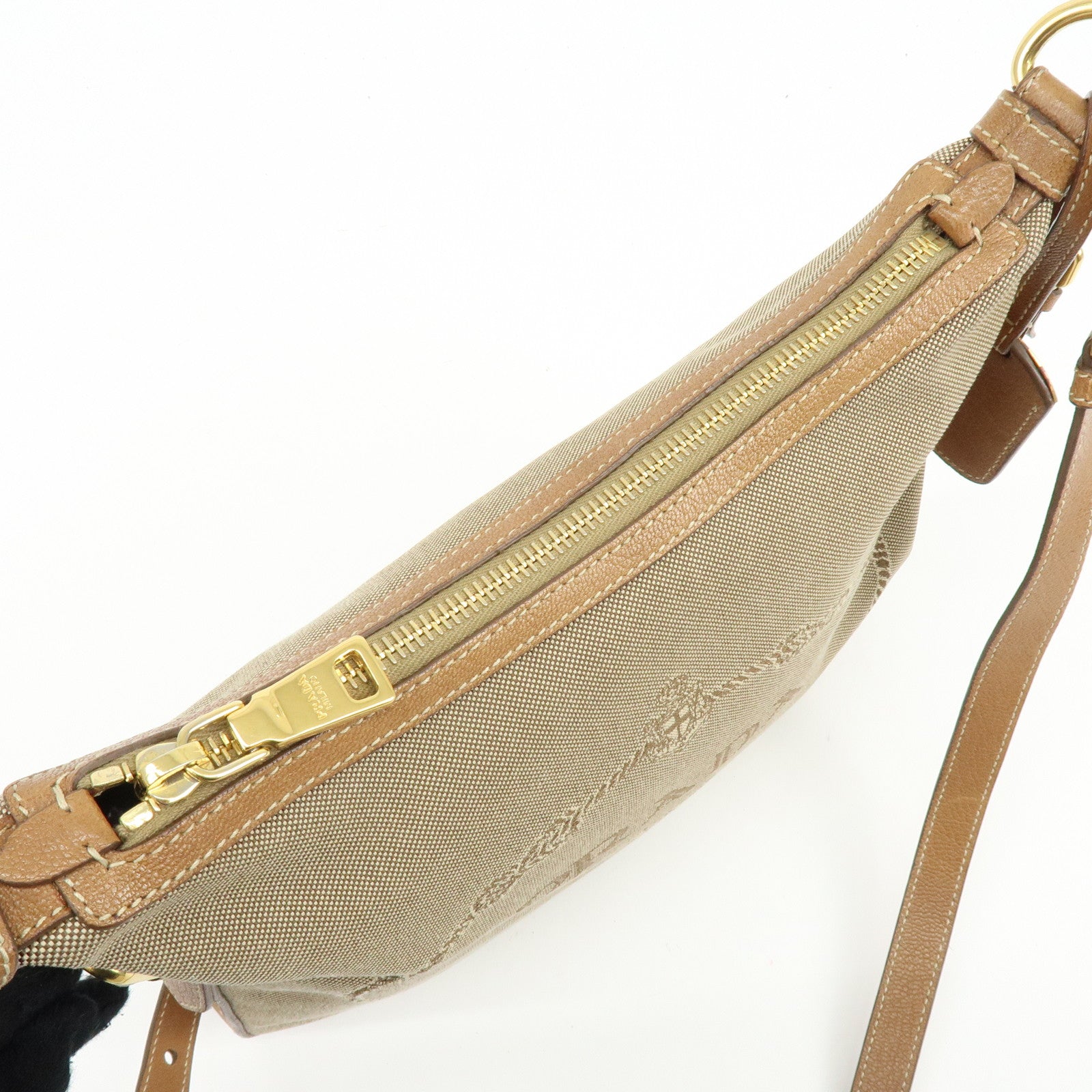 PRADA Logo Jacquard Canvas Leather Shoulder Bag Crossbody Bag Brown