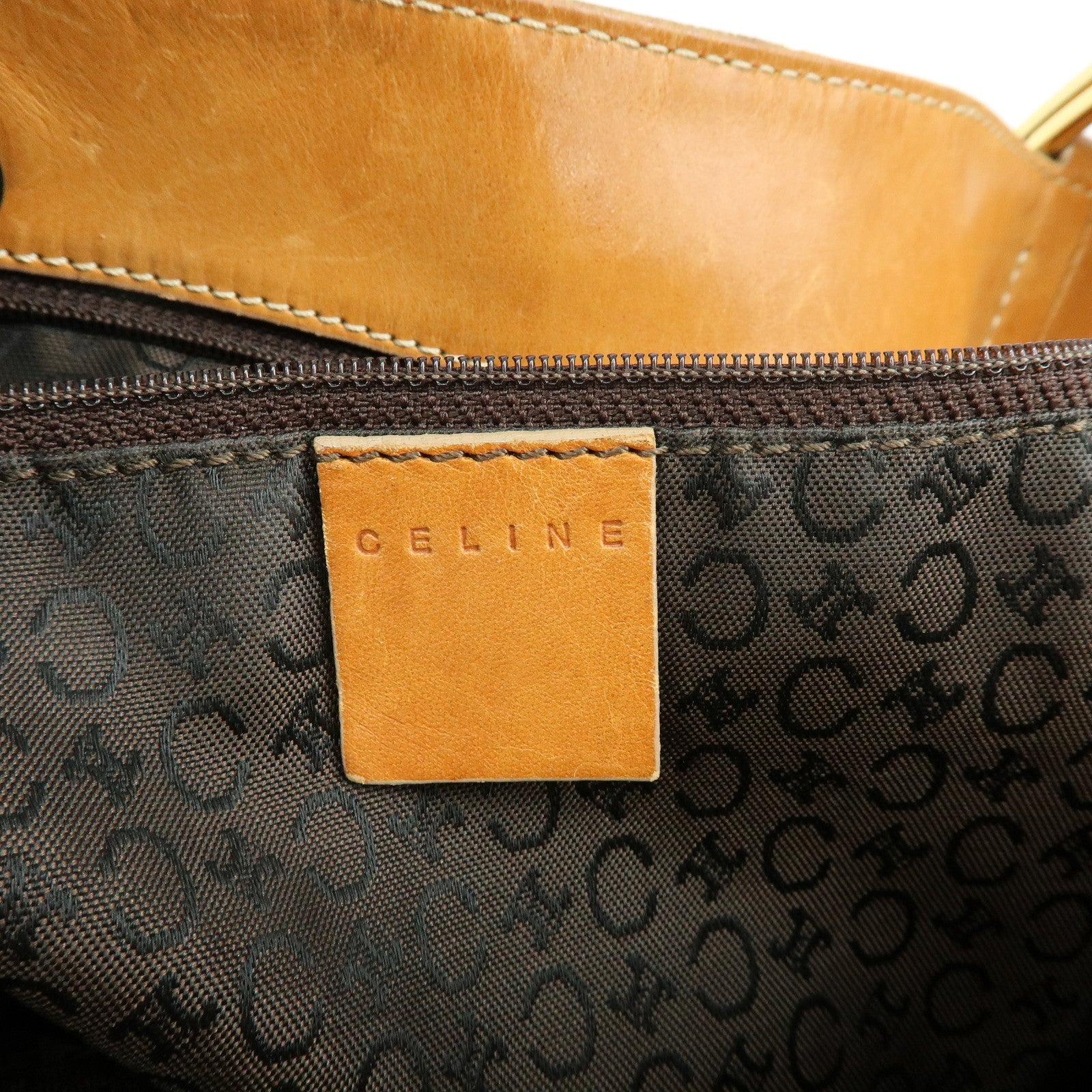 CELINE C Macadam Suede Leather Shoulder Bag Khaki