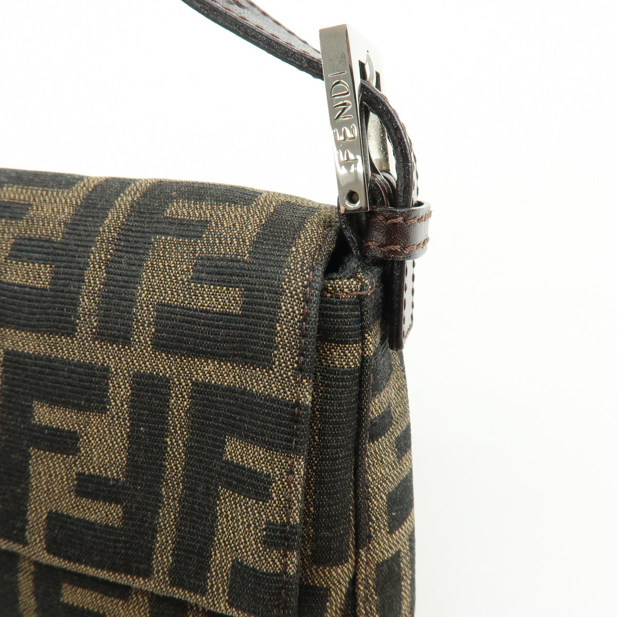 FENDI Mamma Baguette Jacquard Canvas Leather Shoulder Bag 26424