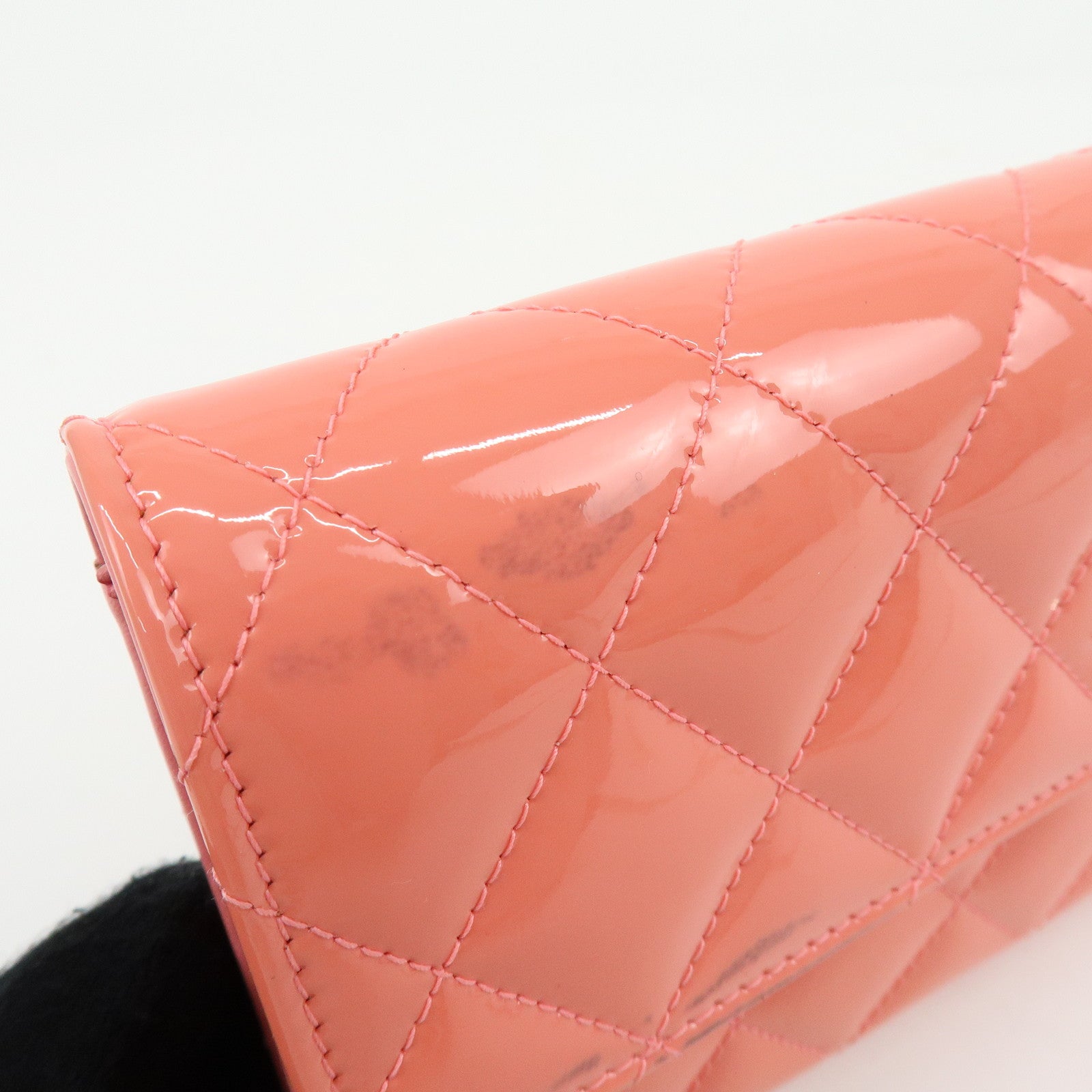 CHANEL COCO Mark Matelasse Patent Leather Long Wallet Salmon Pink