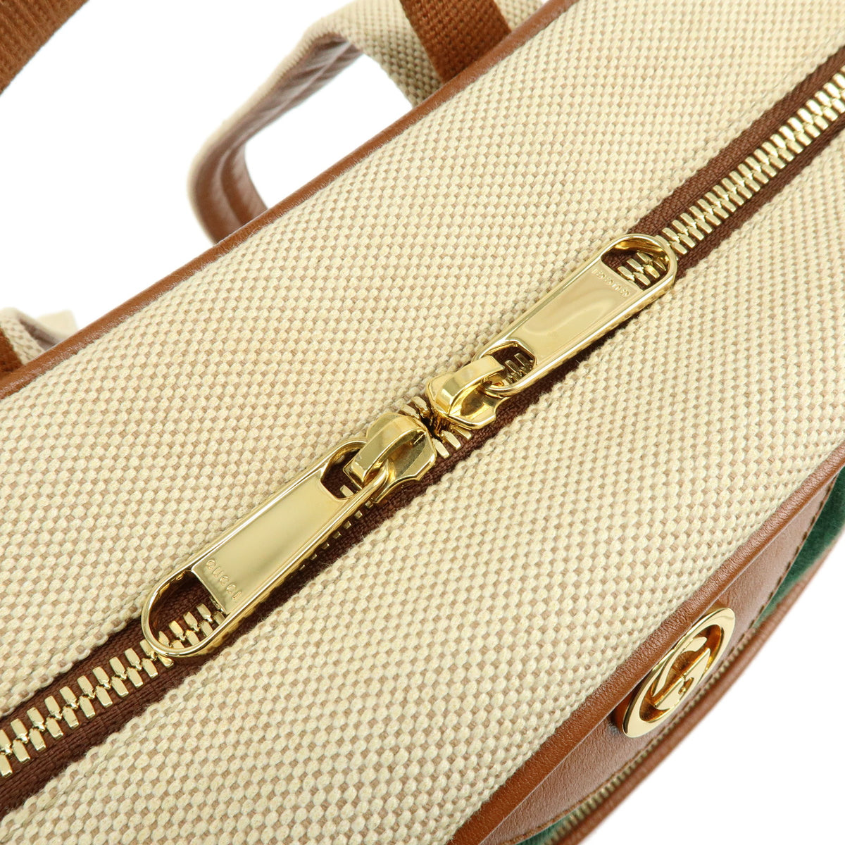 GUCCI Sherry Canvas Leather Backpack Rucksack Beige Brown 575063