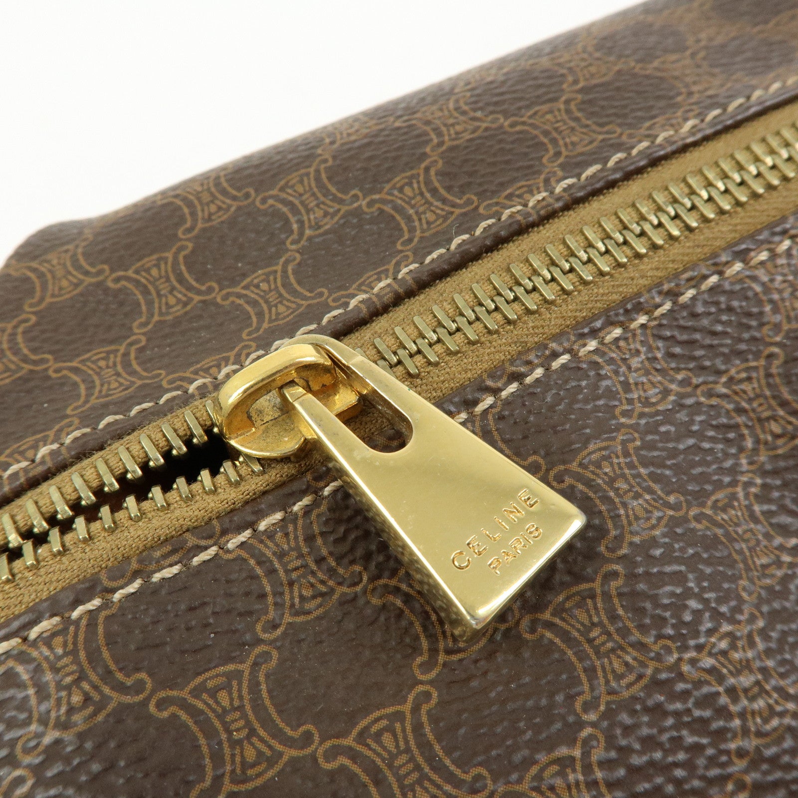 CELINE Macadam PVC Leather Hand Bag Cosmetic Pouch Brown