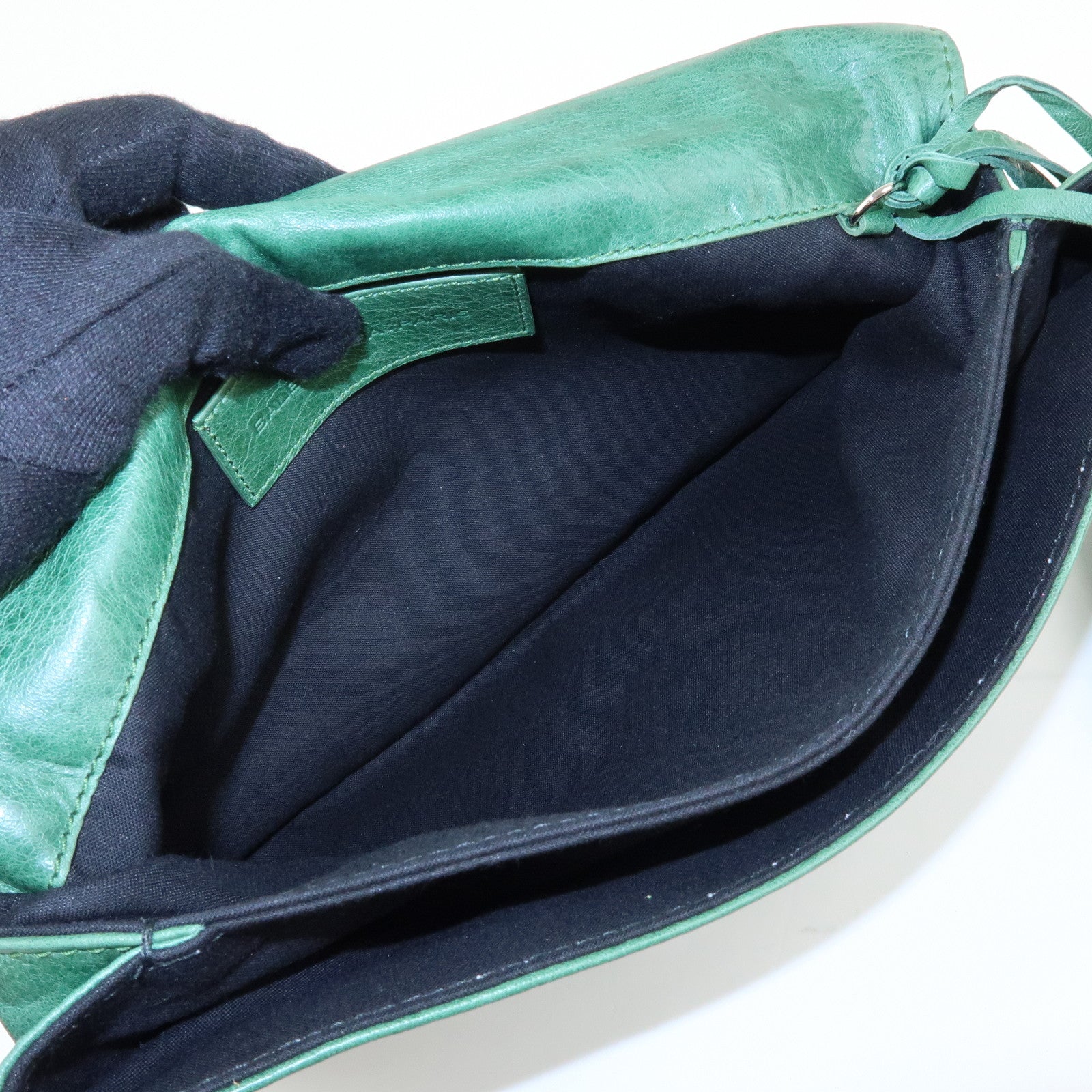 BALENCIAGA Giant Envelope Leather Clutch Bag Pouch Green 186182