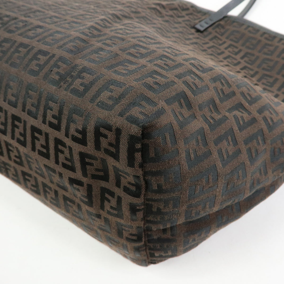 FENDI Zucchino Canvas Leather Tote Bag Black Brown