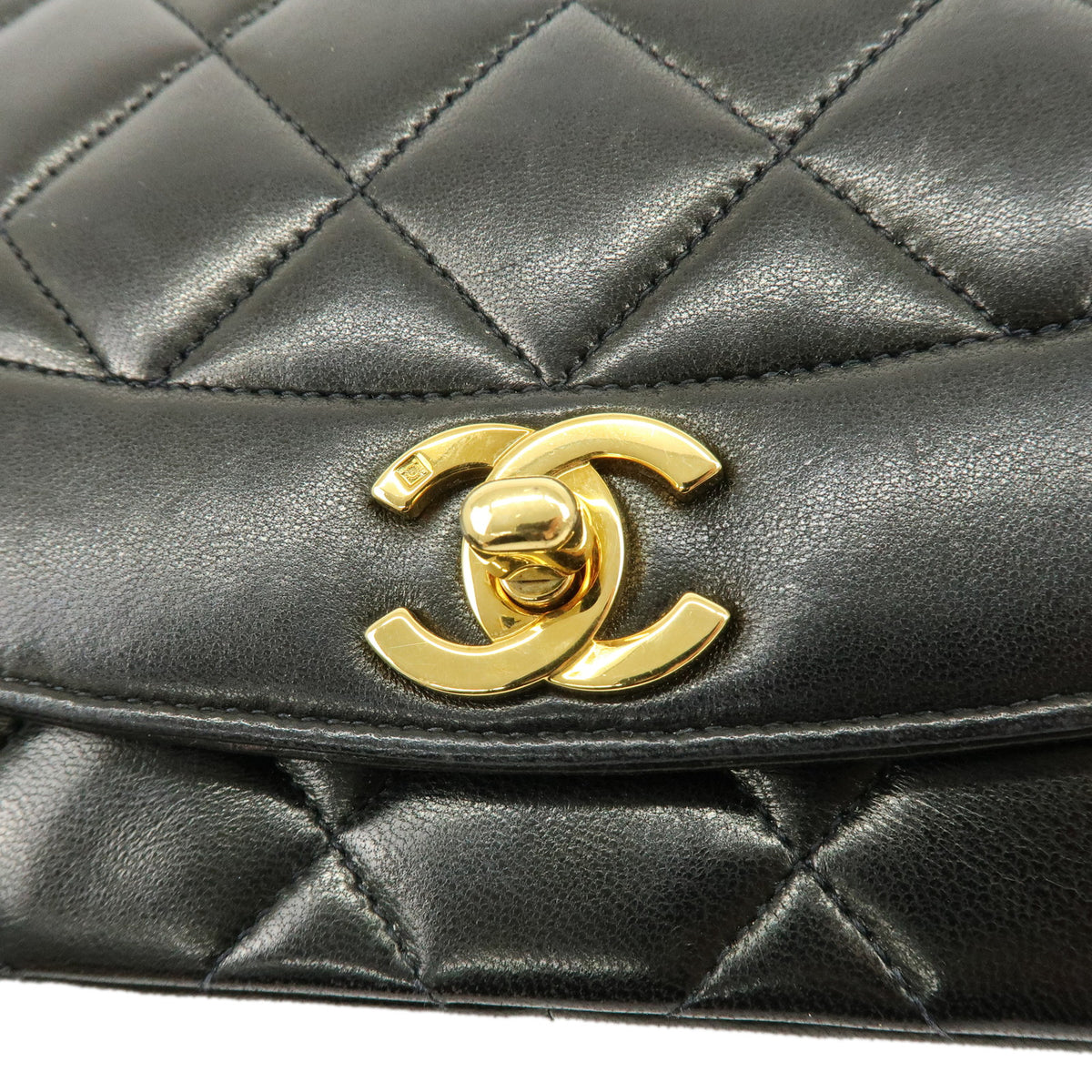 CHANEL Matelasse Diana 25 Lamb Skin Chain Shoulder Bag Black A01165