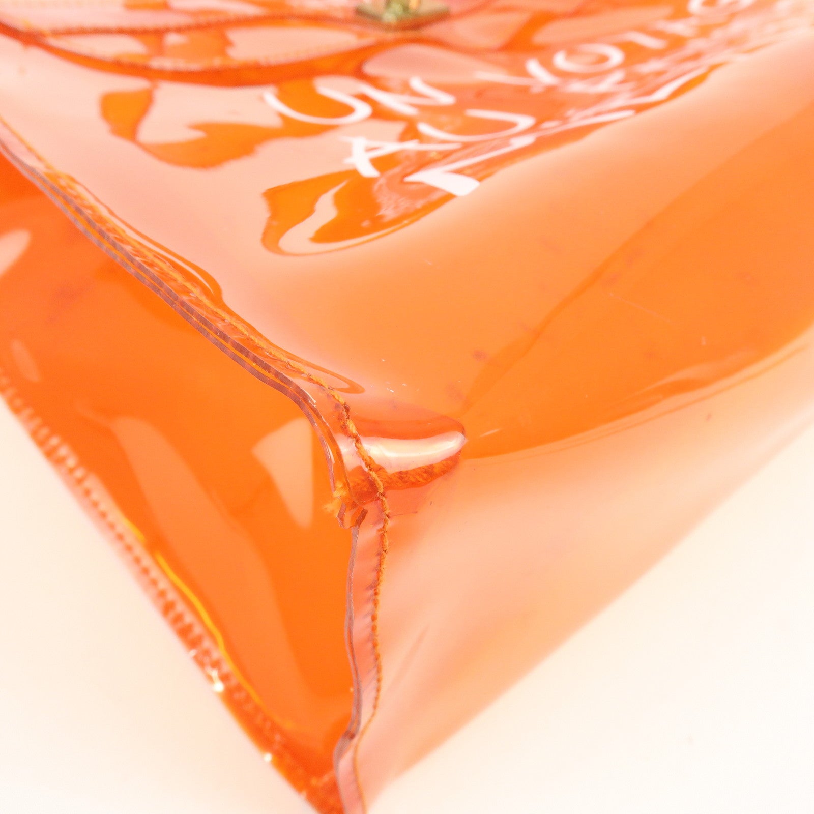 HERMES Kelly Vinyl Hand Bag Clear Orange
