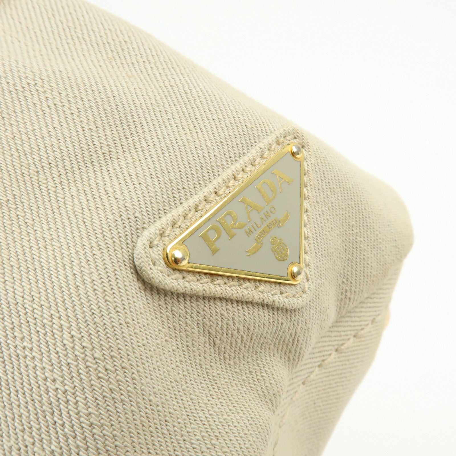 PRADA Triangle Logo Canvas 2Way Bag Tote Shoulder Bag Beige BN2069