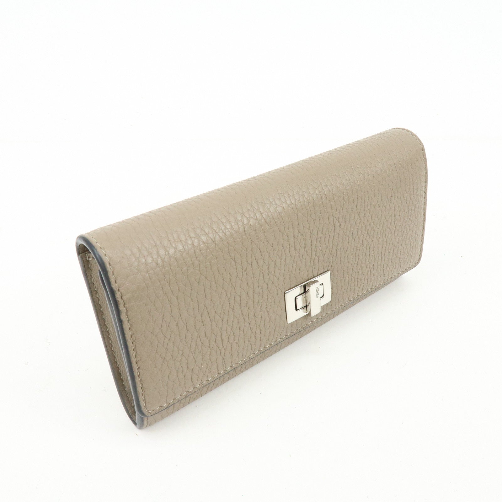FENDI Peekaboo Leather Bi-fold Flap Long Wallet Beige 8M0427