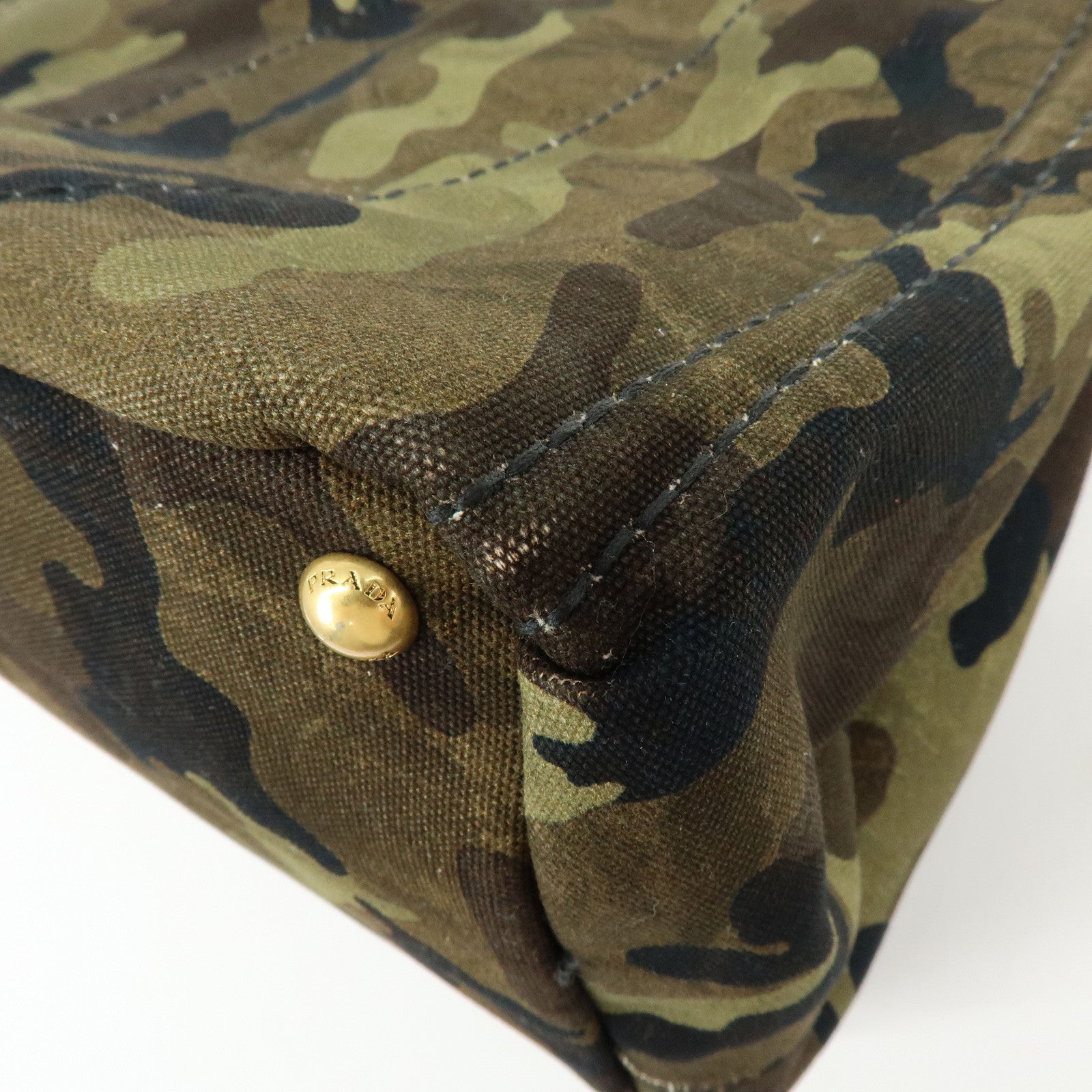 PRADA Canapa Triangle Logo Canvas Tote Bag Camouflage Khaki BN2020