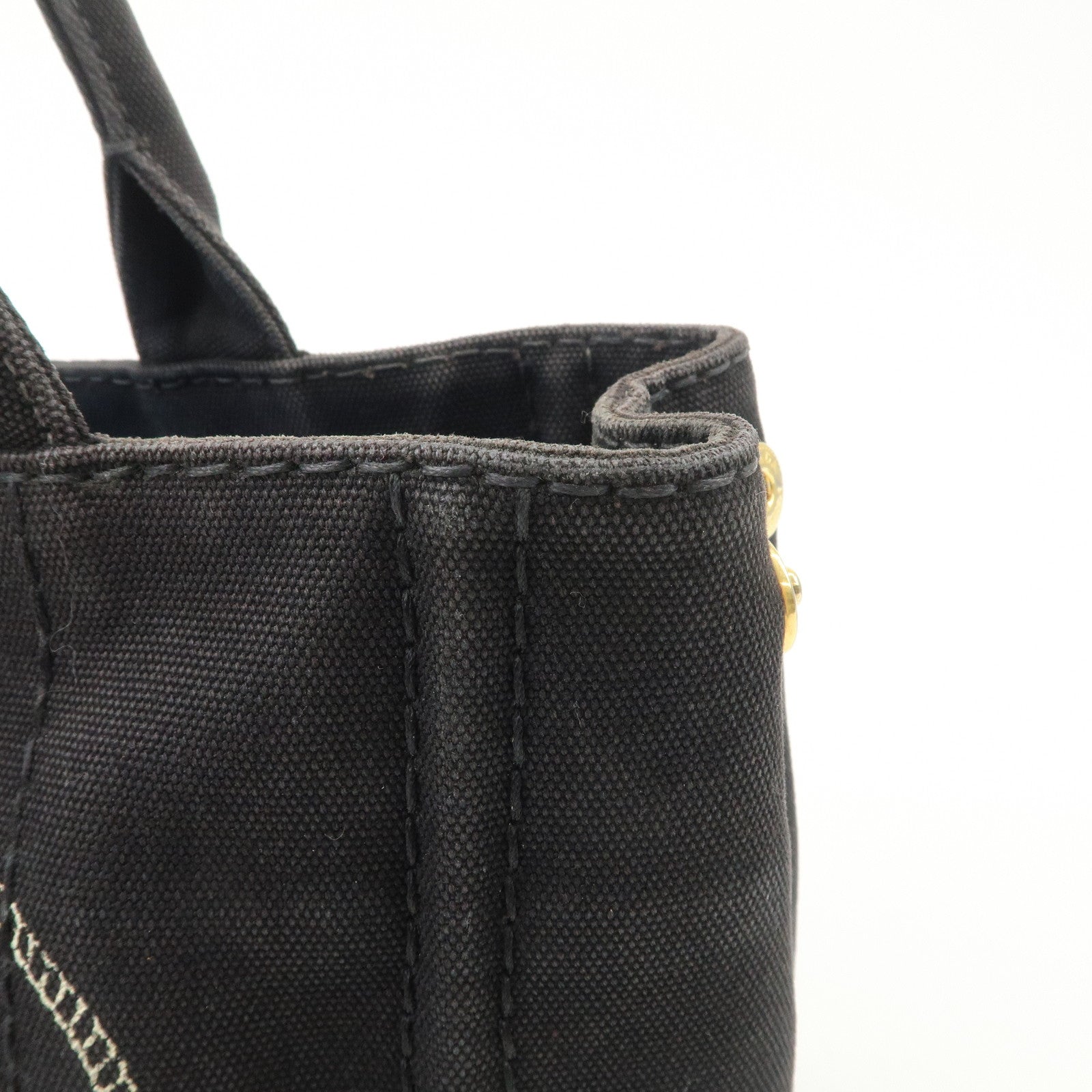 PRADA Logo Denim Canapa Canvas 2 Way Tote Bag Hand Bag Black B2642B Used