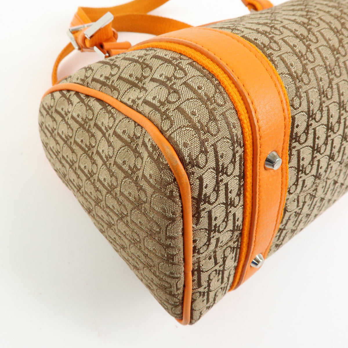 Christian Dior Trotter Jacquard Canvas Leather Hand Bag Beige Orange