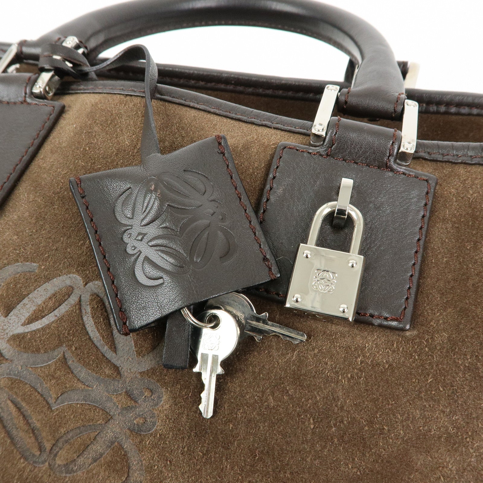 LOEWE Anagram Amazona 28 Suede Leather Hand Bag Boston Bag Brown