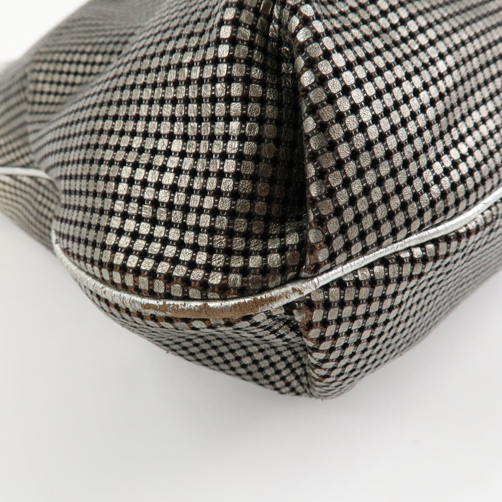 CHANEL Maxi COCO Mark Punching Leather Tote Bag Shoulder Bag Silver Used