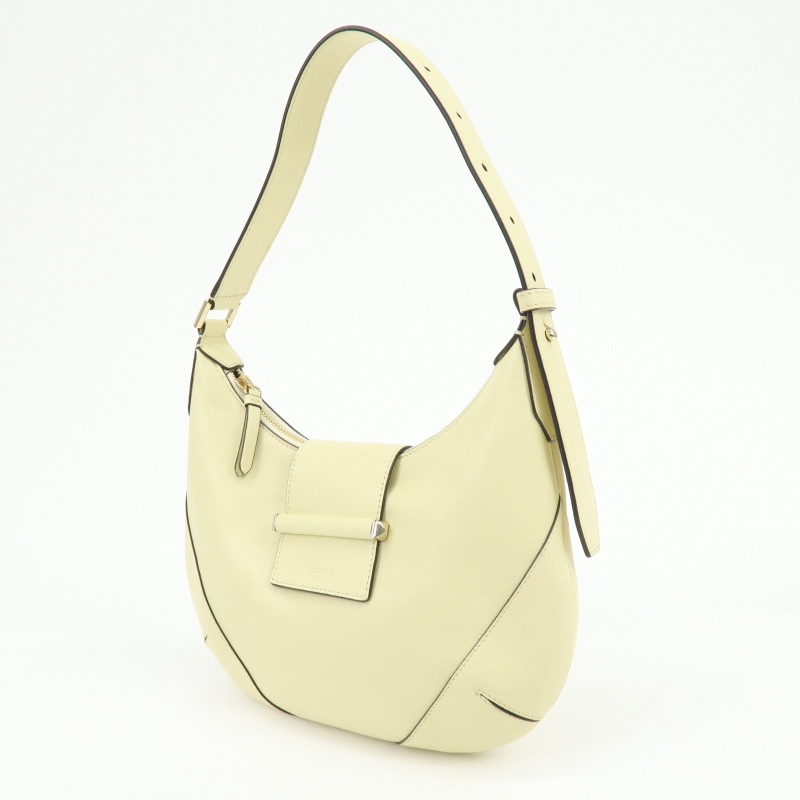 JIMMY CHOO Flap Leather Hand Bag Shoulder Bag Yellow Beige