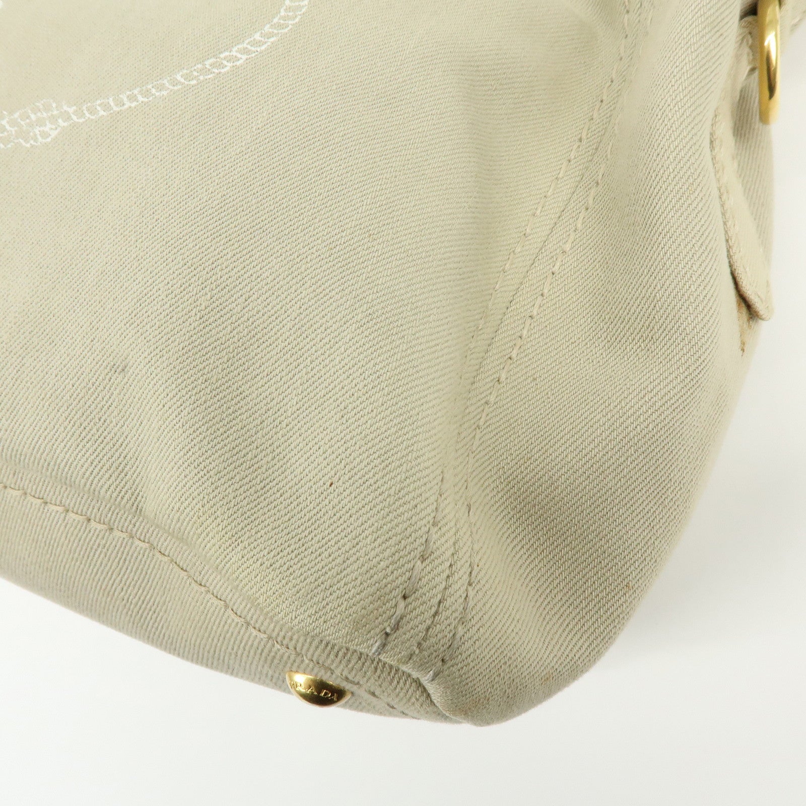 PRADA Triangle Logo Canvas 2Way Bag Tote Shoulder Bag Beige BN2069