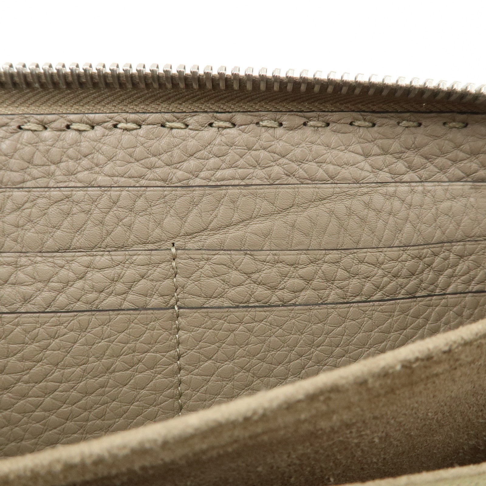 FENDI Selleria Leather Zip Around Long Wallet Greige 8M0374 Used