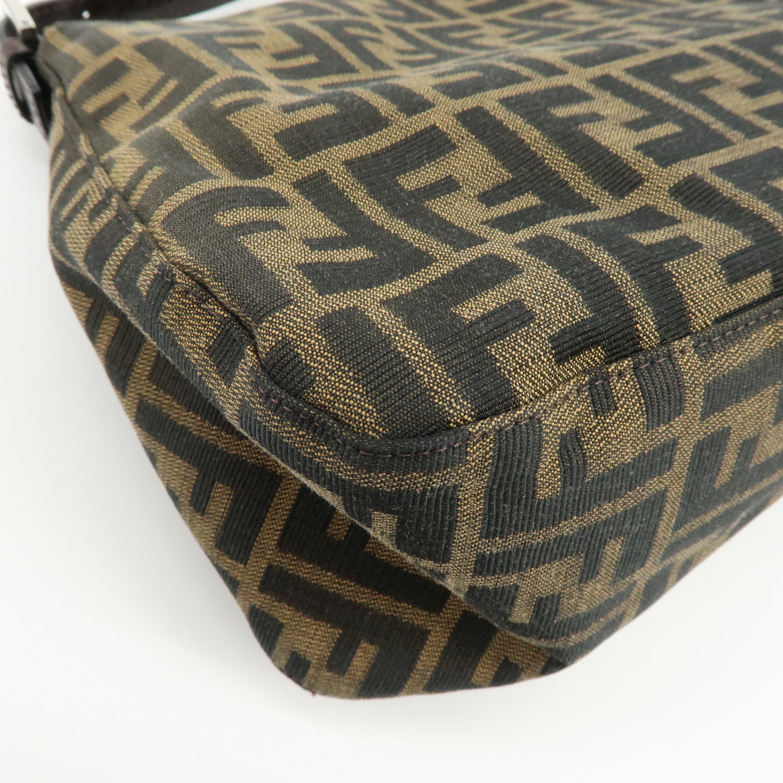 FENDI Mamma Baguette Zucca Canvas Leather Shoulder Bag Brown 26325