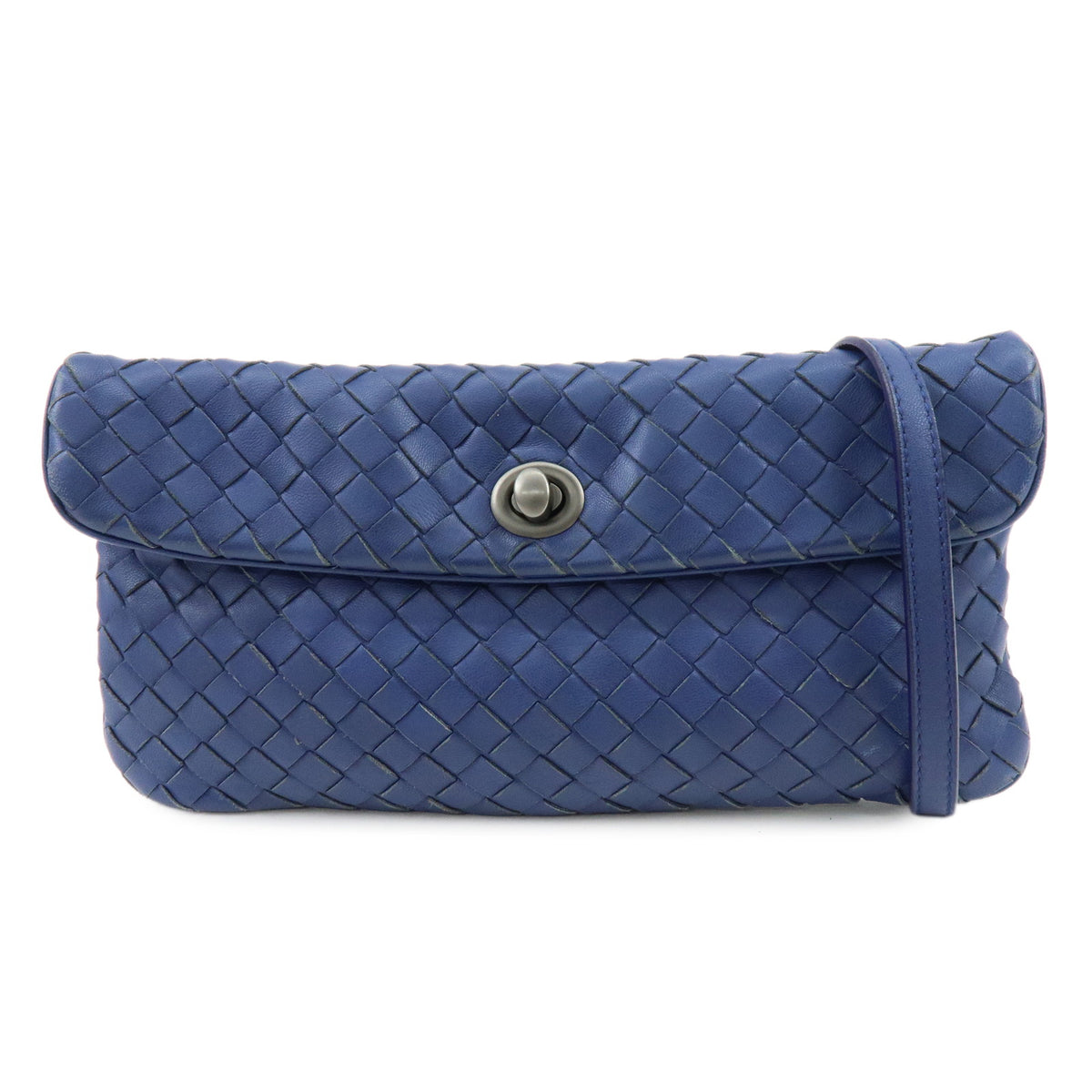 BOTTEGA VENETA Intrecciato Leather Shoulder Bag Crossbody Bag Blue
