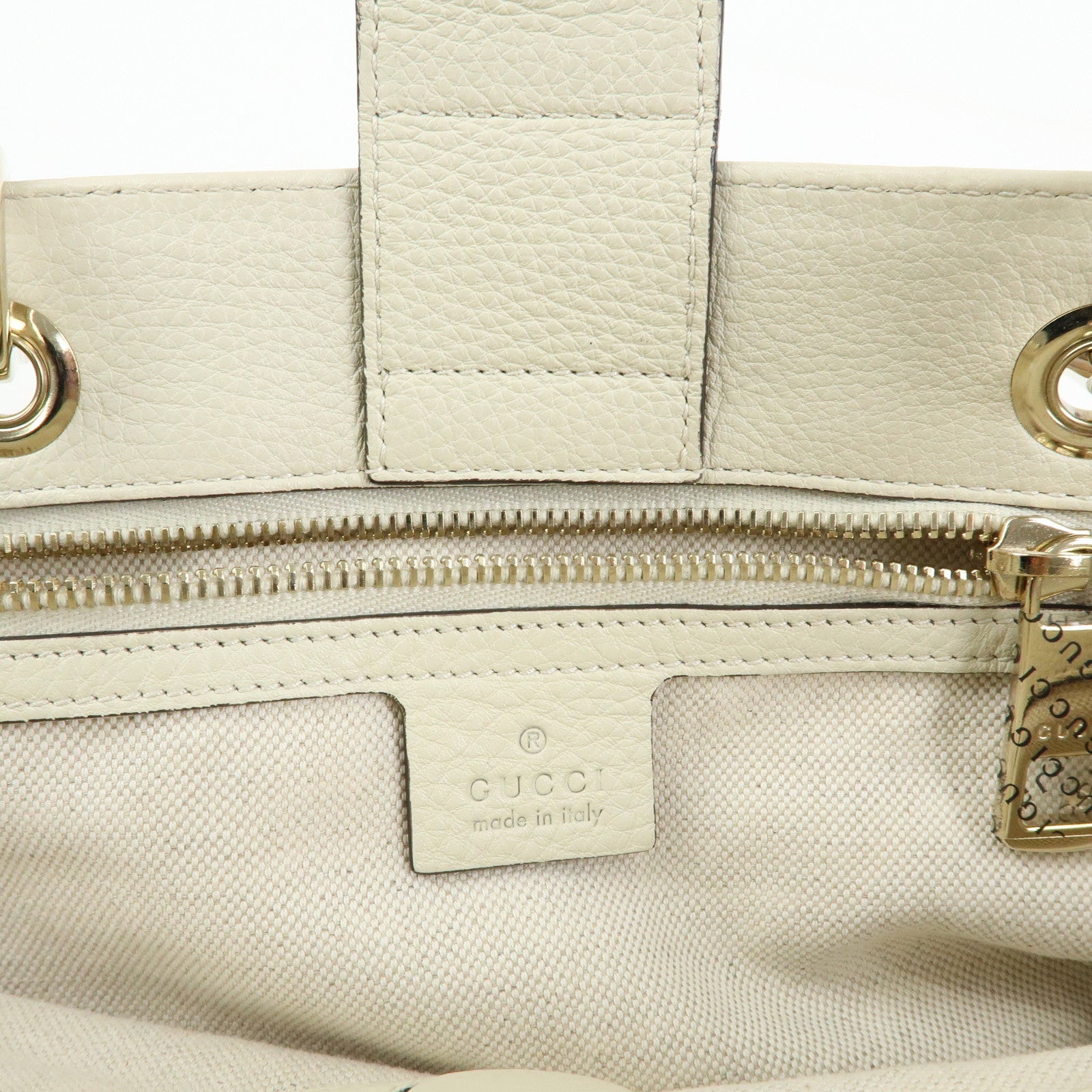 GUCCI Bamboo Shopper Medium Leather 2Way Bag Hand Bag White 323660