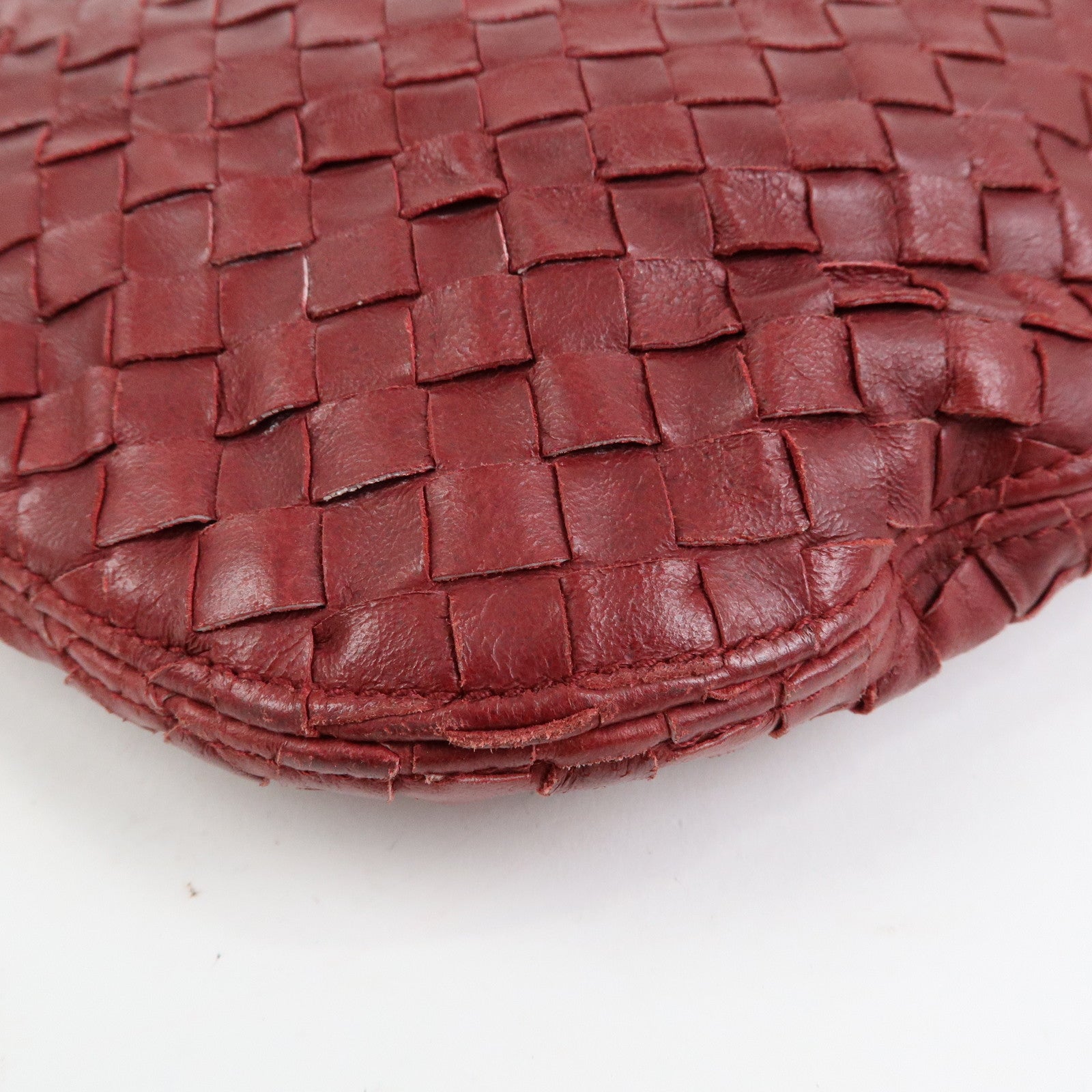 BOTTEGA VENETA Intrecciato Leather Shoulder Bag Crossbody Bag Wine Red