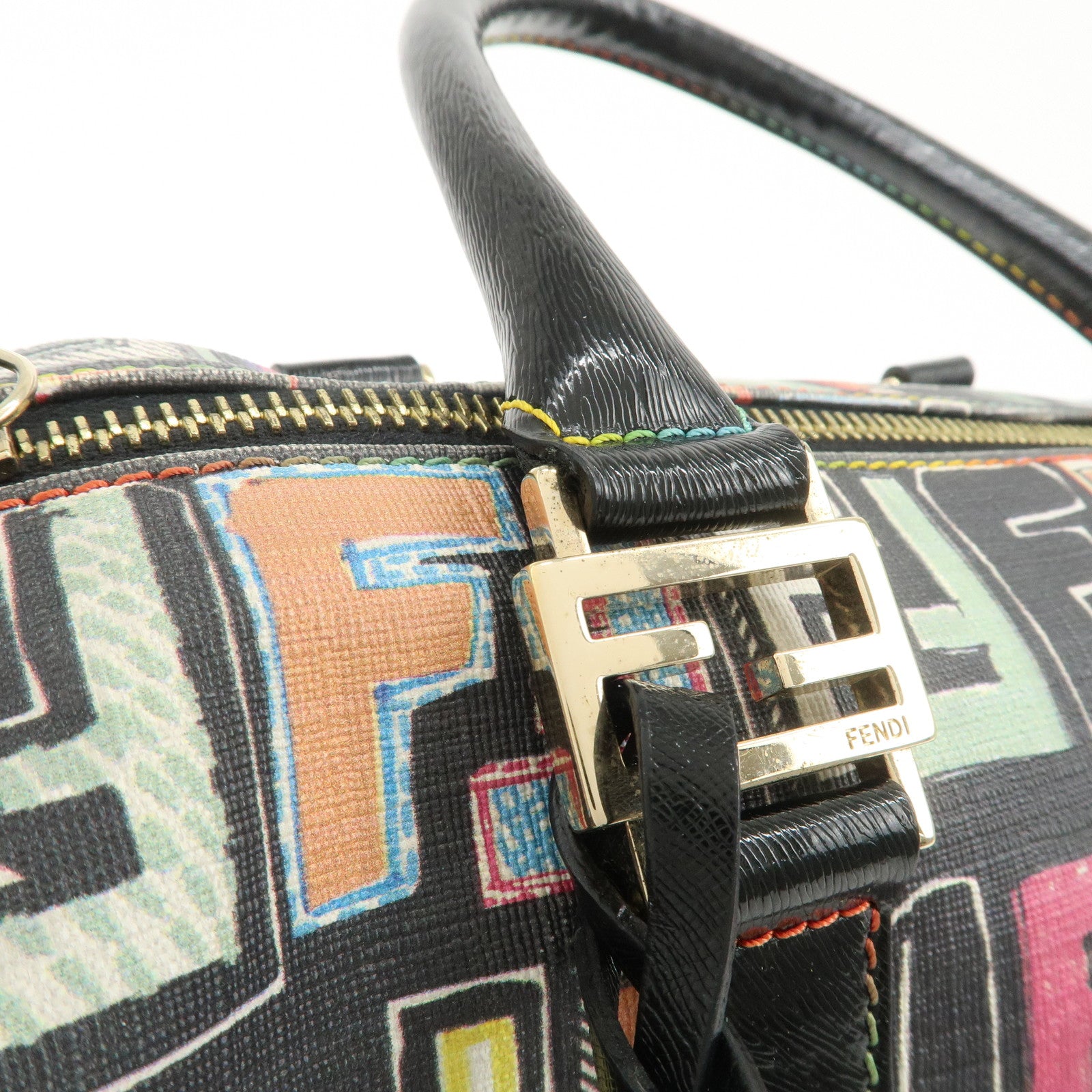 FENDI Zucca PVC Leather Mini Boston Bag Hand Bag Multi Color 8BL068 Used