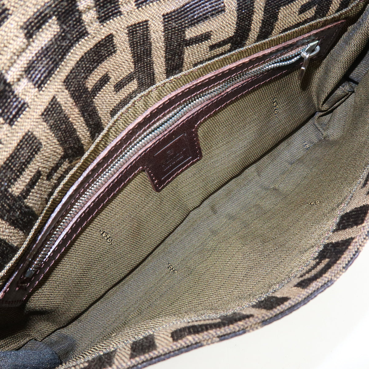 FENDI Mamma Baguette Jacquard Canvas Leather Shoulder Bag Brown 26424