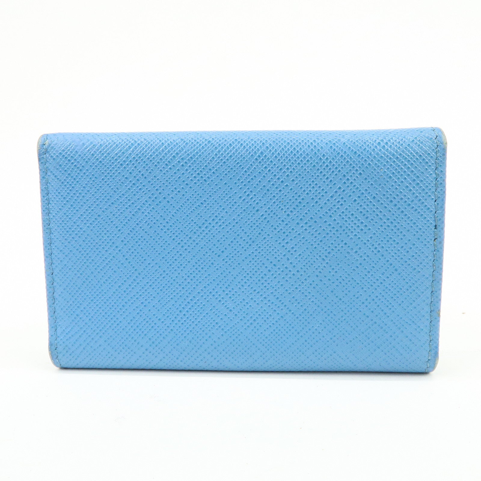 PRADA Triangle Log Saffiano Leather Key Case Key Holder Blue
